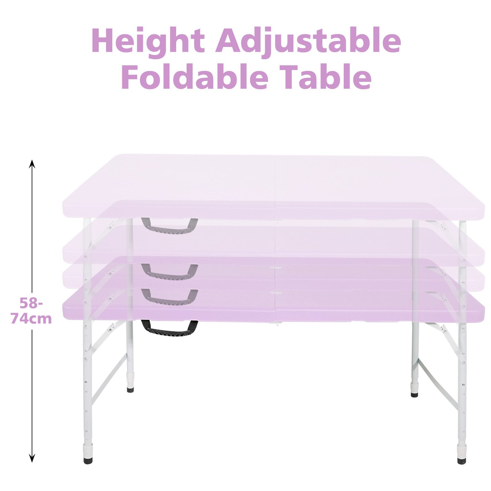 CHICFURN Klapptisch Faltbarer Campingtisch mit Tragegriff (Packung, 1-St., Für Camping, Picknicks, Partys sowie Innen- und Außenbereich), Lila, 125 cm, Höhenverstellbar, Tragkraft bis 135 kg