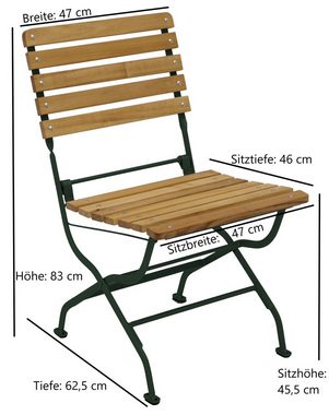 DEGAMO Garten-Essgruppe PASSAU, (3-tlg), (2x Stuhl, 1x Tisch 70x70cm), Gestell grün + Robinie, klappbar