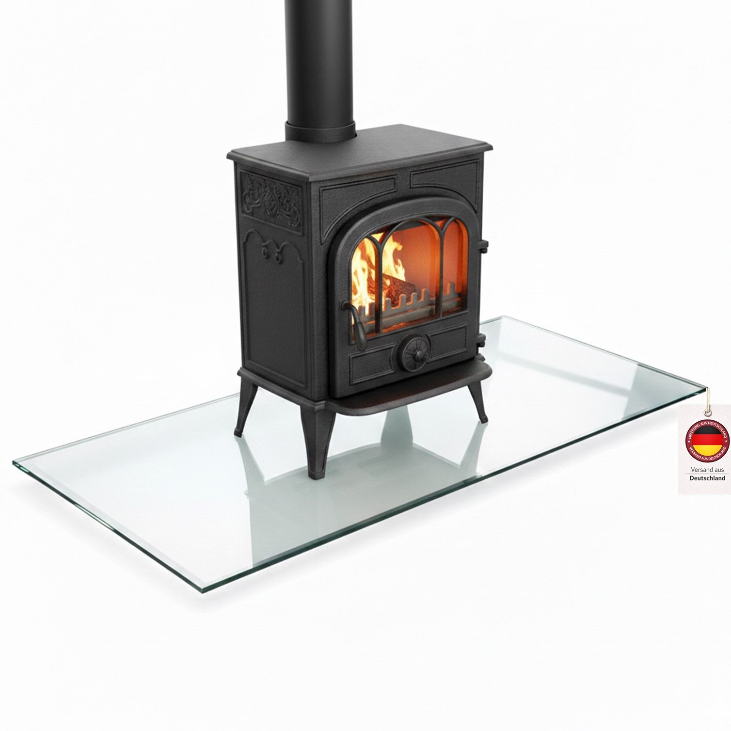HOOZ Bodenschutzplatte aus 6mm ESG 115x65cm, rechteckige Funkenschutz Fasettenschliff Klar, Kamin Glas, 1-St., belastbare Glasauflage, Glasplatte, Schutzglas, Bodenschutzglas für Kamin, Ofen und Boden