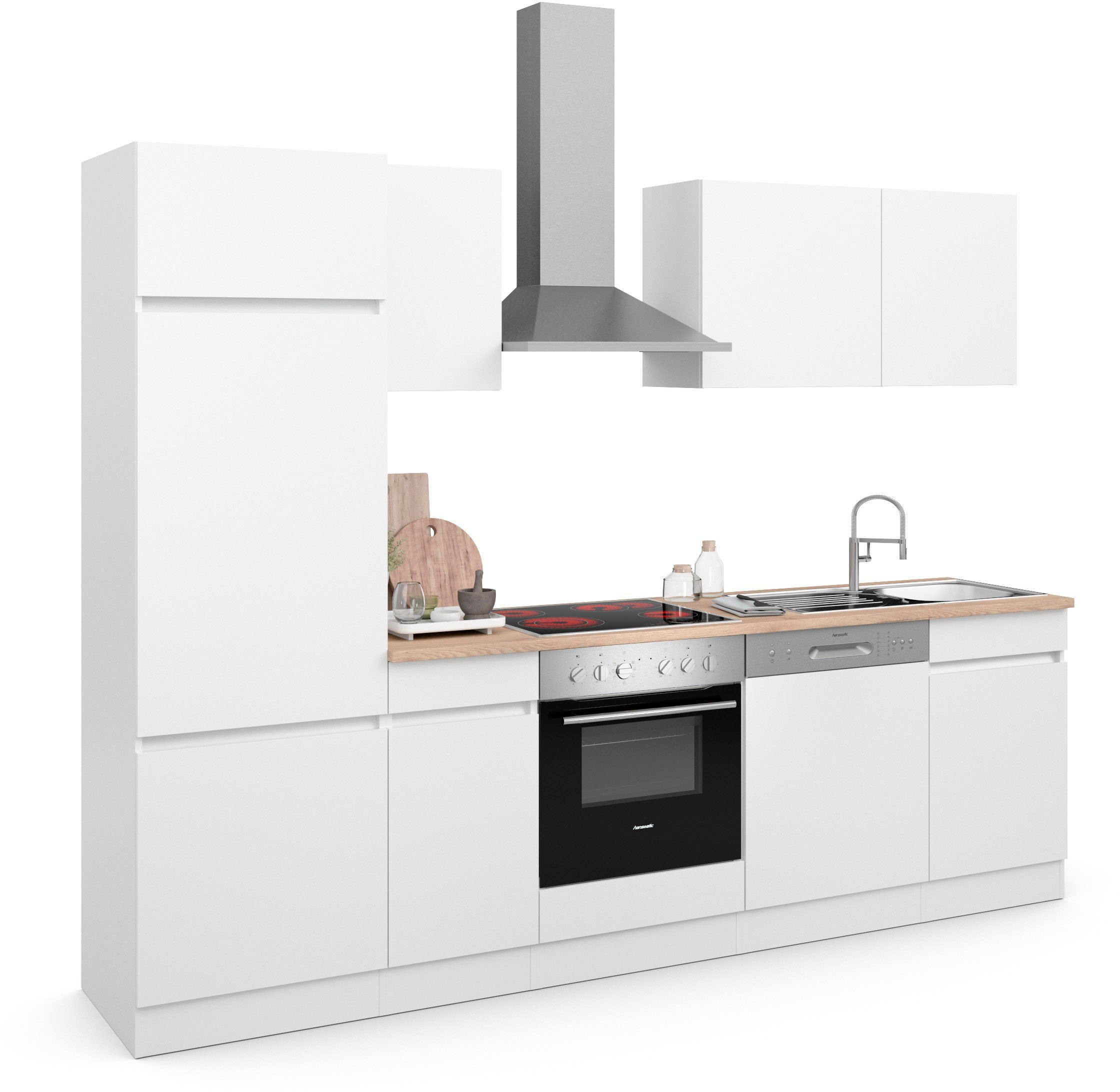 OPTIFIT Küche Safeli, | Hanseatic-E-Geräte weiß/weiß Breite oder weiß mit 270 cm, ohne wahlweise