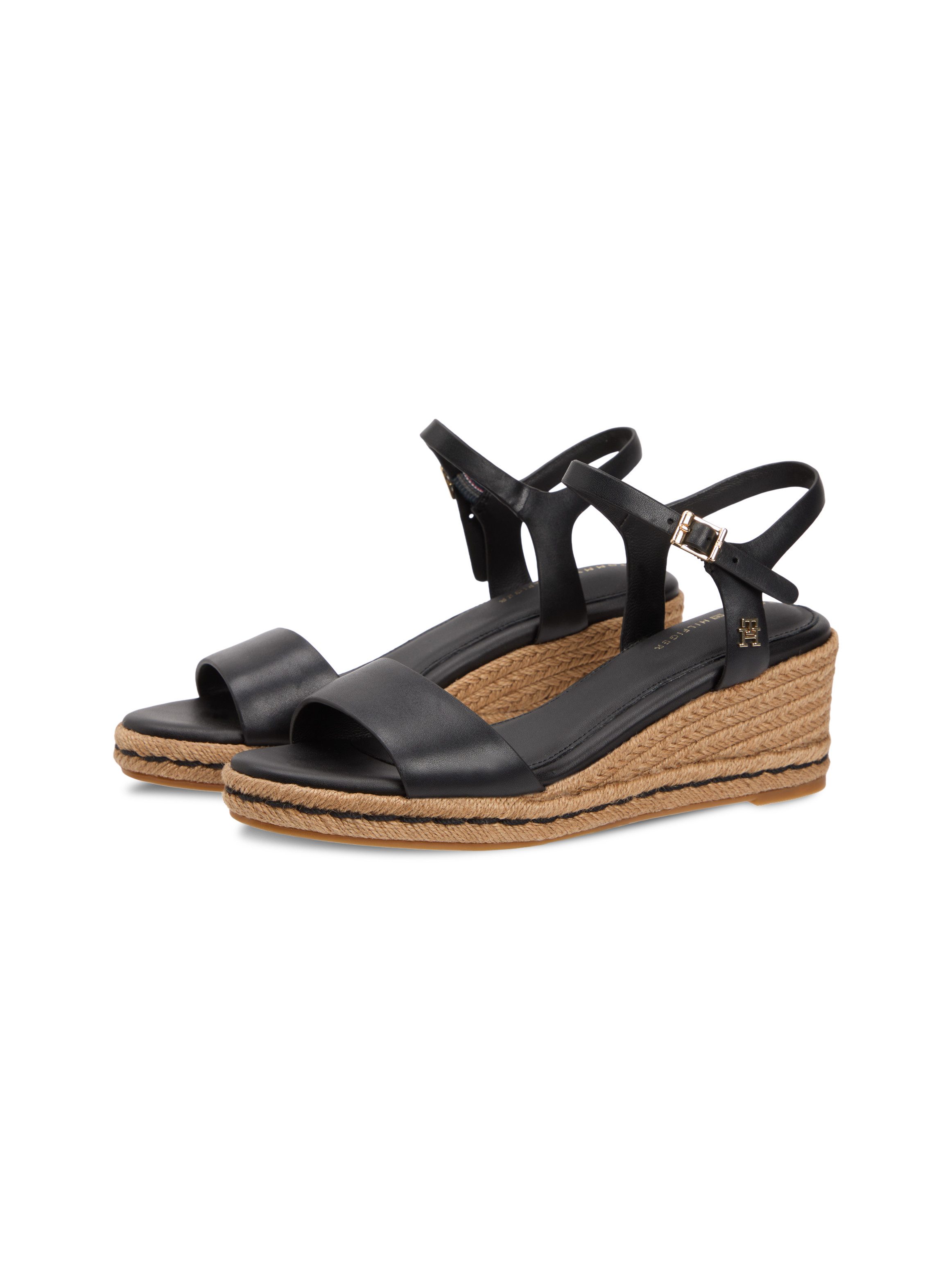Tommy Hilfiger MID WEDGE ESPAD LEATHER Keilsandalette Sommerschuh, Riemchensandale mit TH-Logoemblem - in schmaler Form