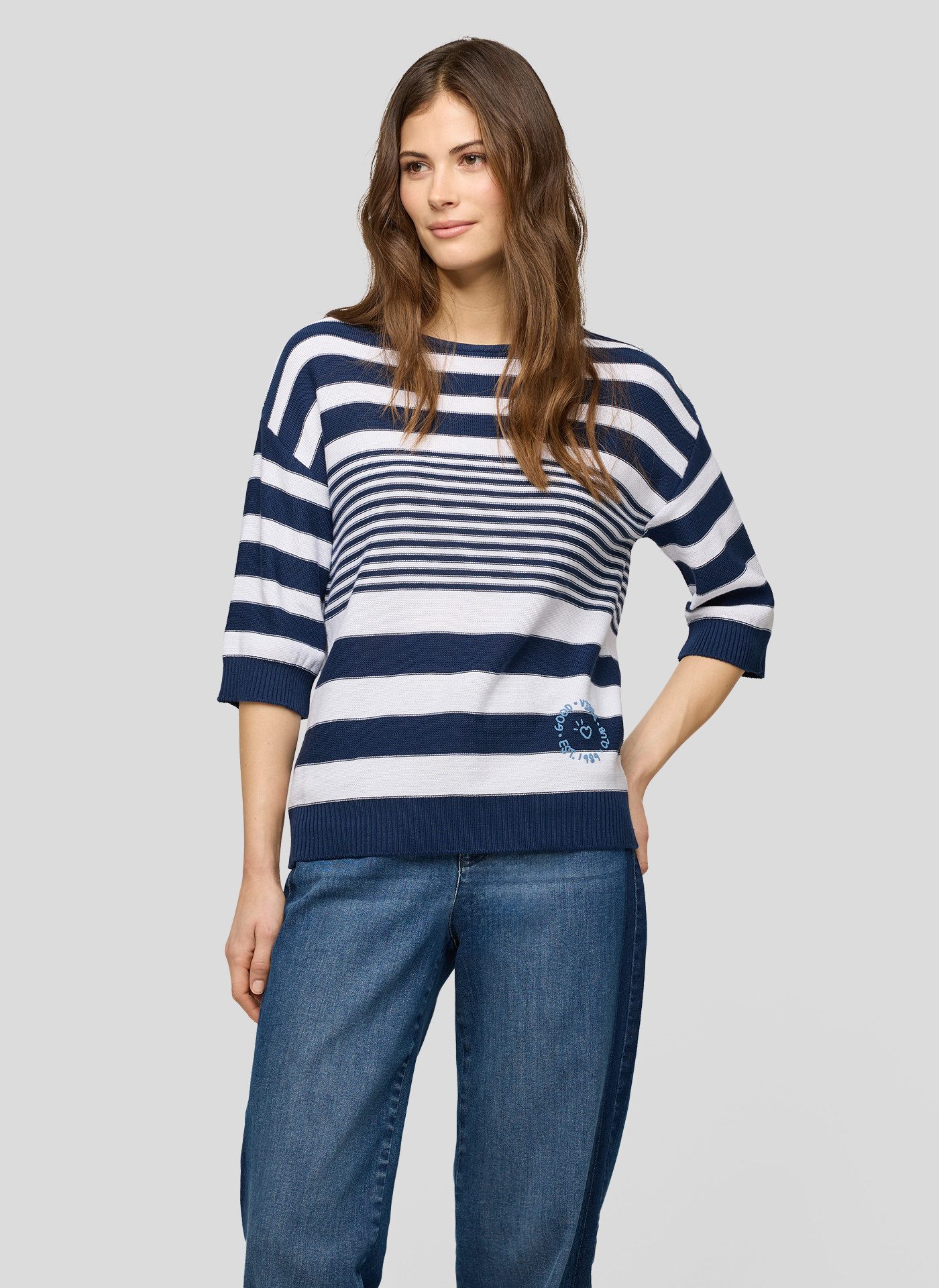 Rabe Rundhalspullover mit Streifen Muster