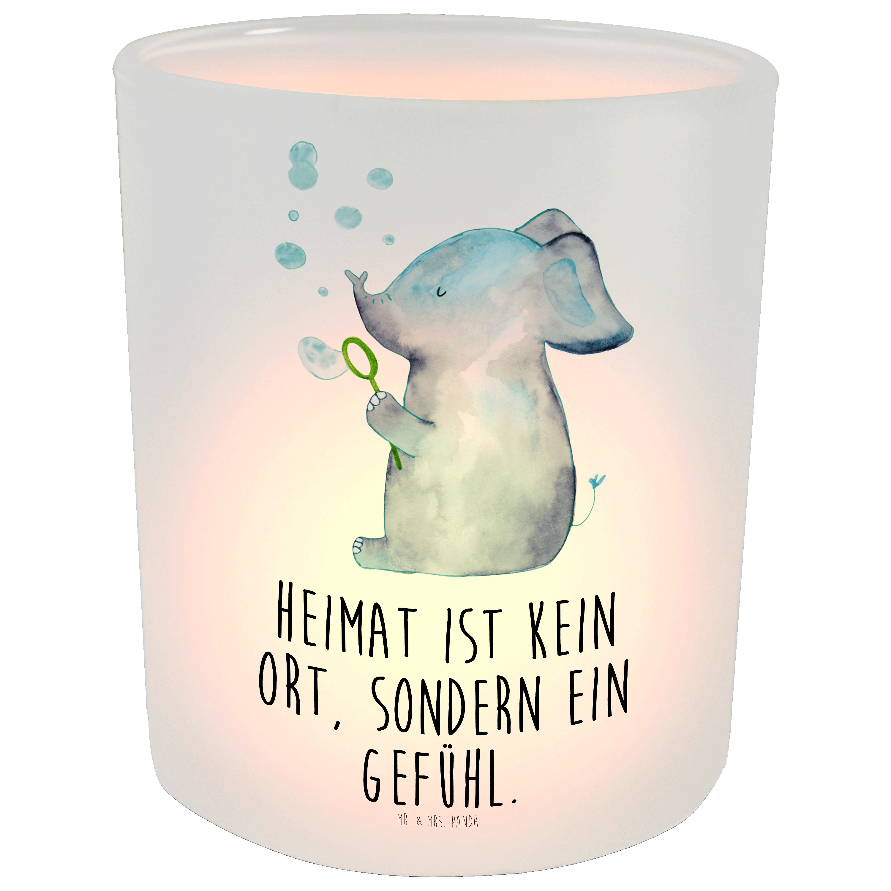Mr. & Mrs. Panda Windlicht Elefant Seifenblasen - Transparent - Geschenk, Windlicht Kerze, Tierm (1 St)