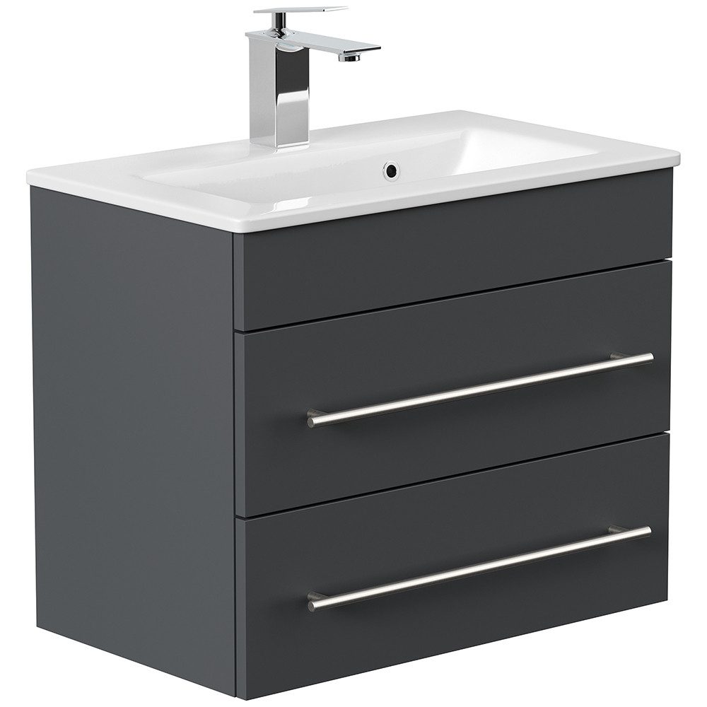 Lomadox Waschtisch PALMIRA-02, 60 cm breit, grau, geringe Tiefe, Keramik Waschbecken