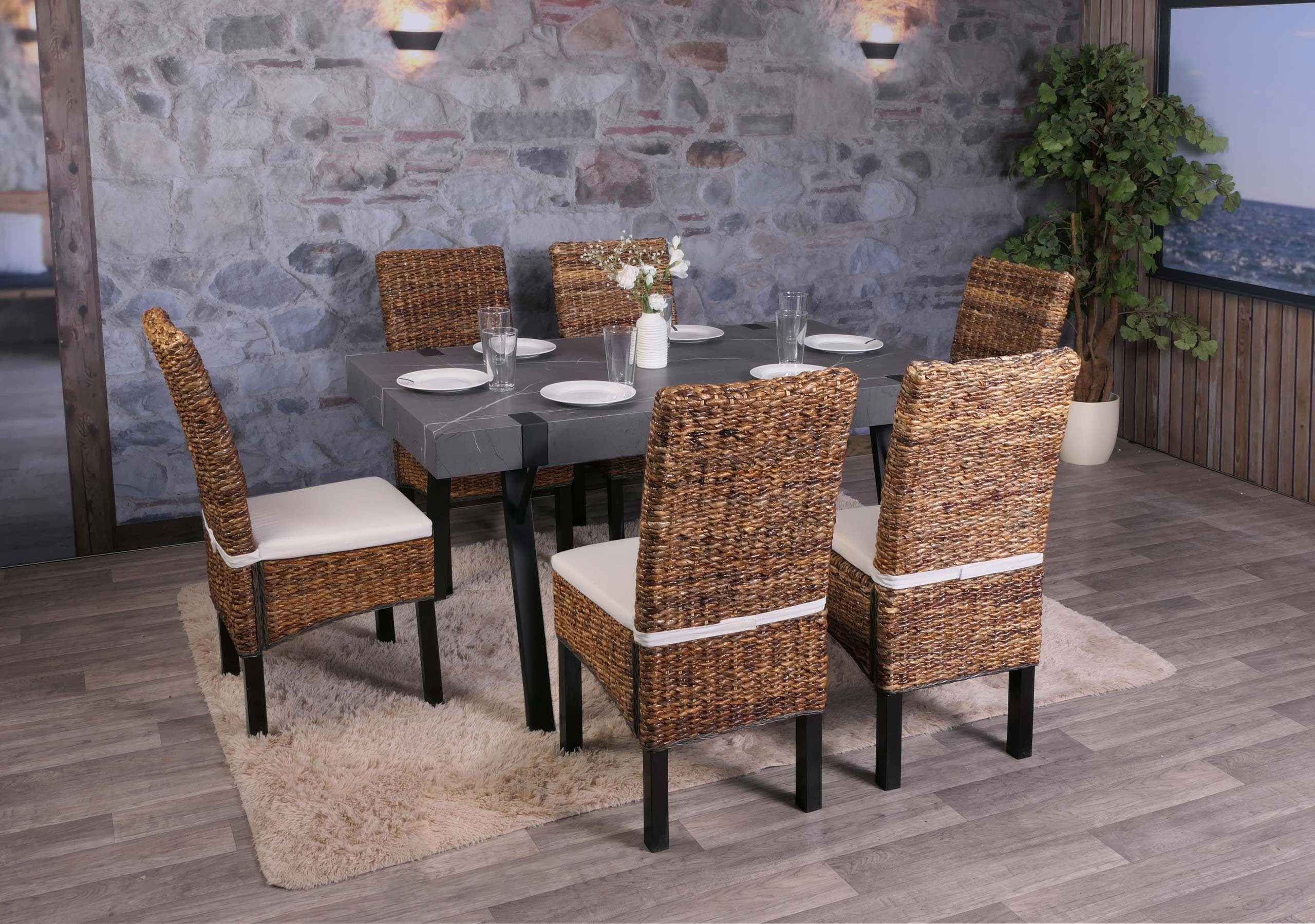 MCW Esszimmerstuhl Loiret-6 (Set, 6 St), 6er-Set, In hellem und dunklem Geflecht erhältlich, je mit/ohne Kissen