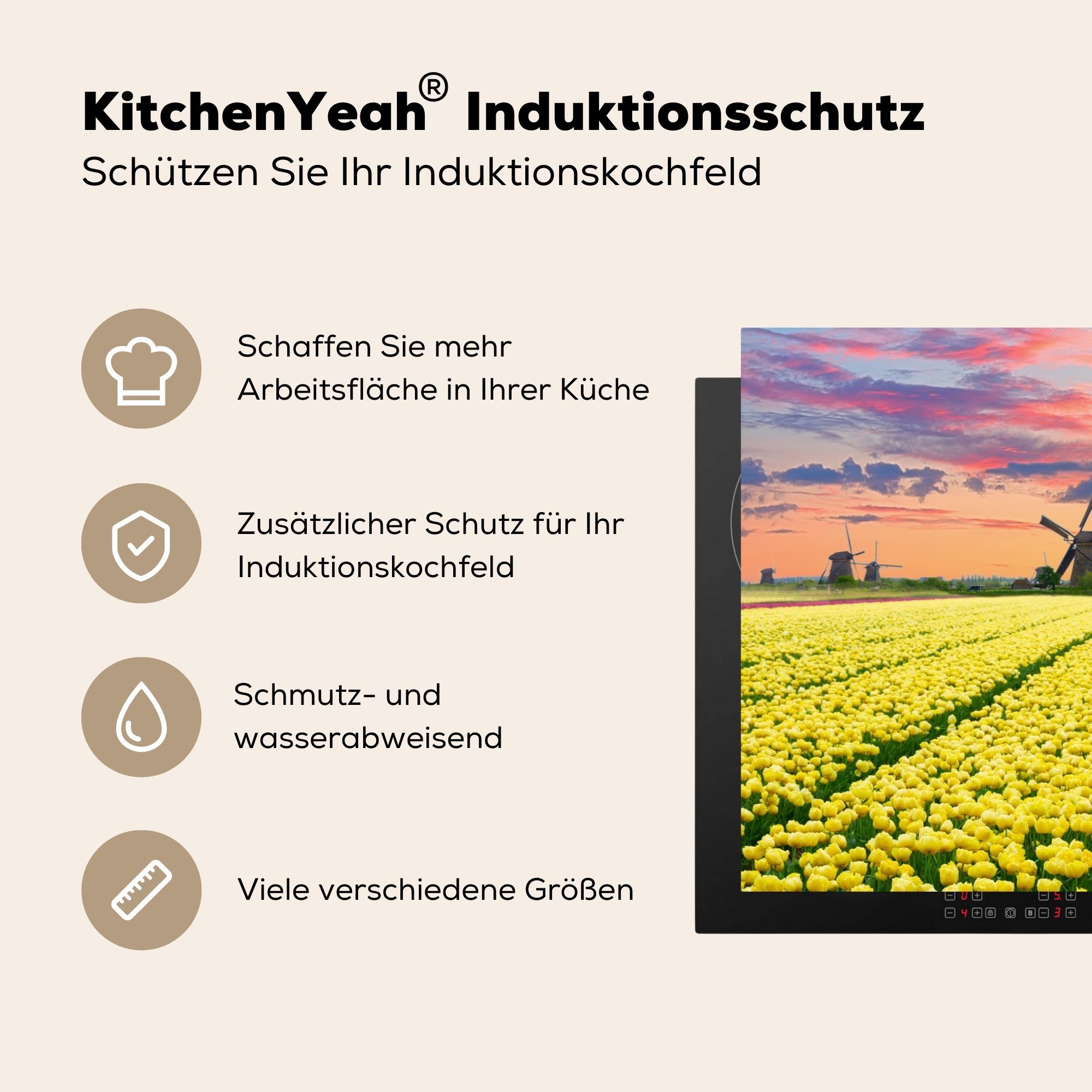 (1 Ceranfeldabdeckung Schutz Natur, Windmühle Induktionskochfeld - MuchoWow die 81x52 Vinyl, - Herdblende-/Abdeckplatte tlg), Tulpen küche, cm, für