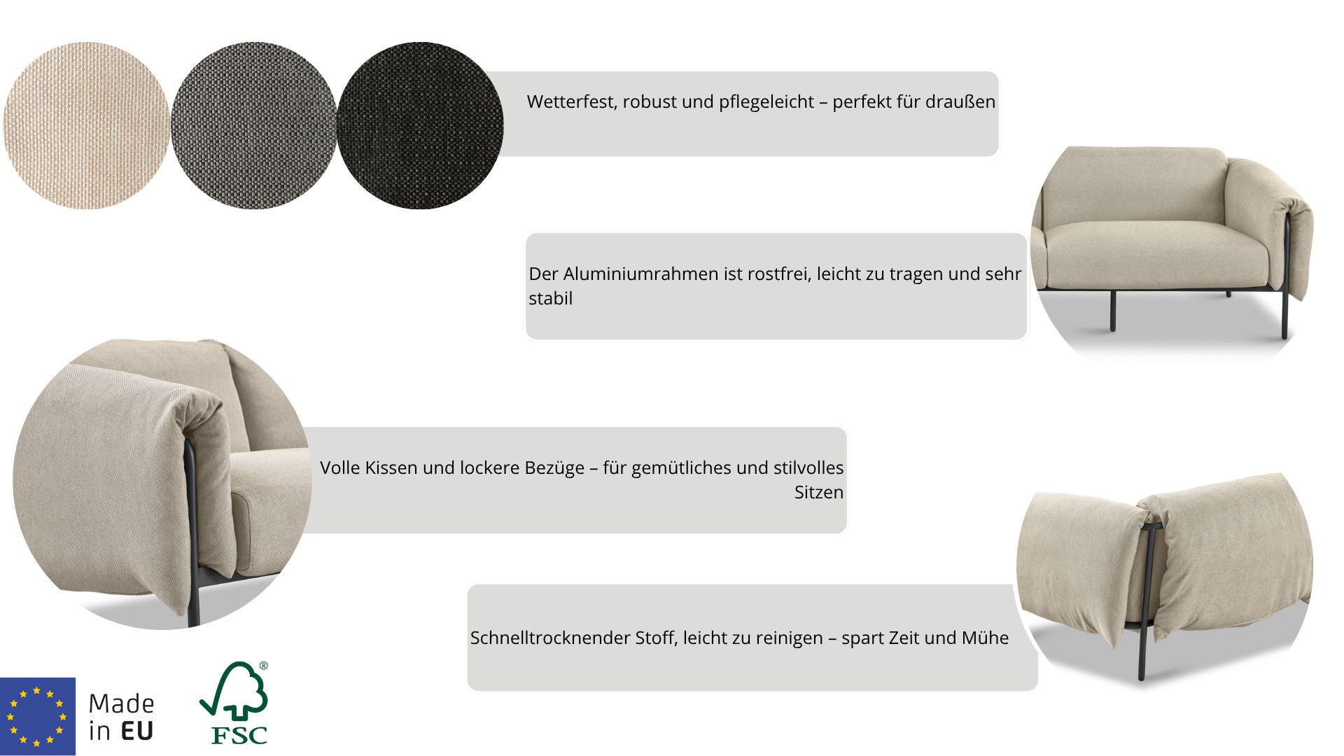 Home affaire 3-Sitzer Lumi, Outdoor Gartensofa, wetterfeste Materialien, Breite 228 cm