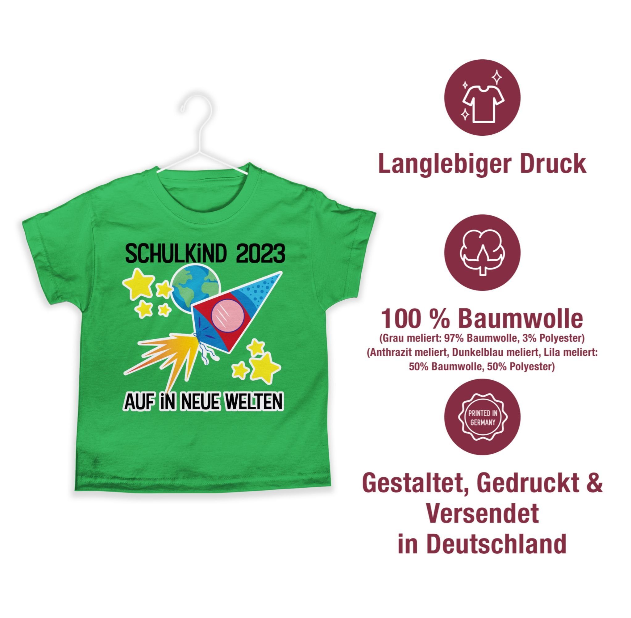 Geschenke Schulkind Schulanfang Auf Grün 2023 neue Einschulung Shirtracer T-Shirt Junge 02 Welten in