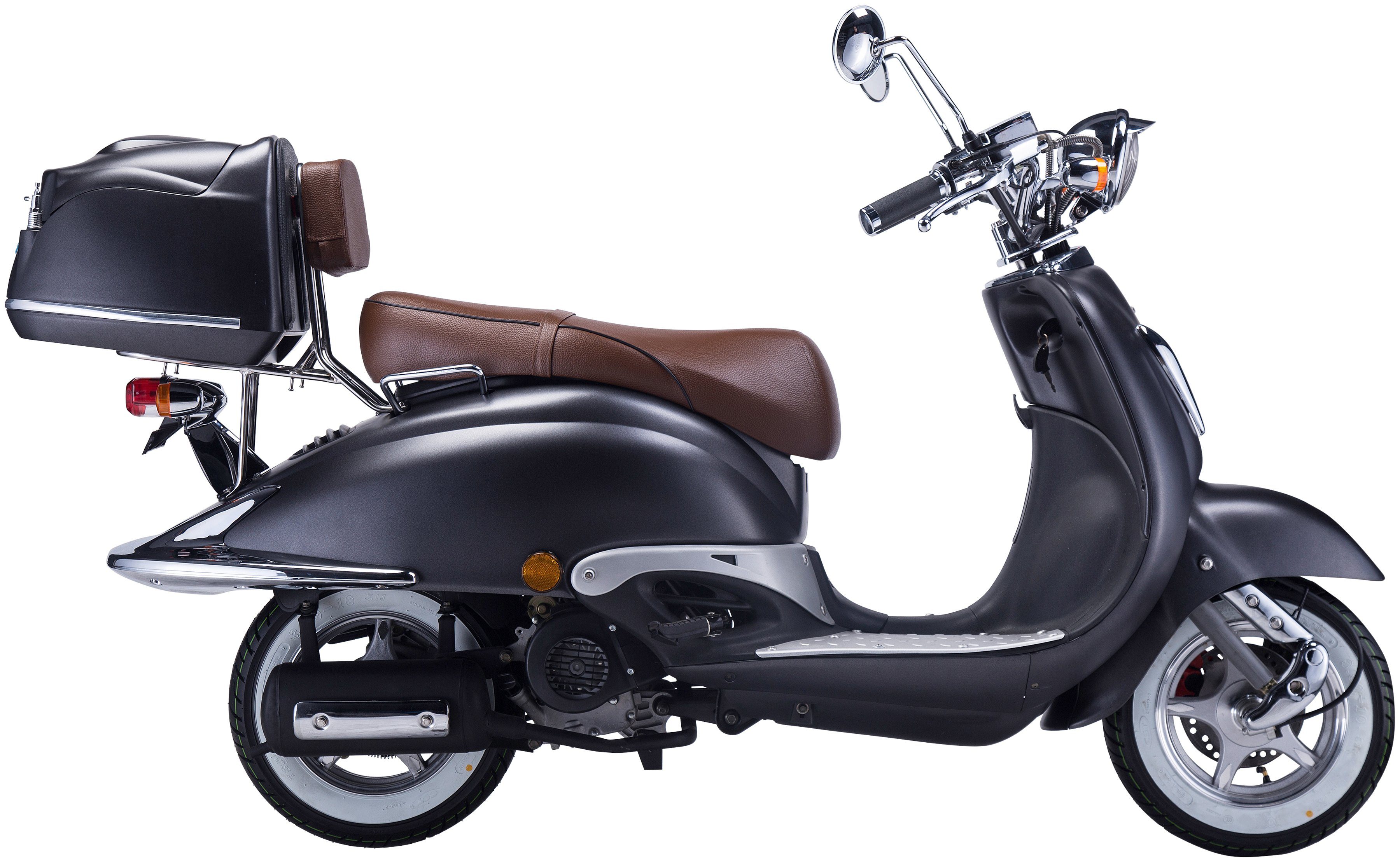 GT UNION Motorroller 85 km/h, 5, ccm, Euro (Set), mit Strada, 125 Topcase schwarz/silberfarben