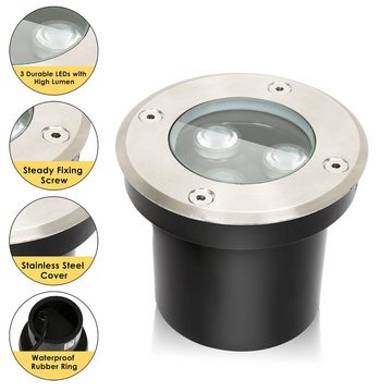 Clanmacy LED Einbaustrahler 3W LED Bodenleuchte Beleuchtung Bodenstrahler Aussen-Beleuchtung, 1er, LED wechselbar, Warmweiß