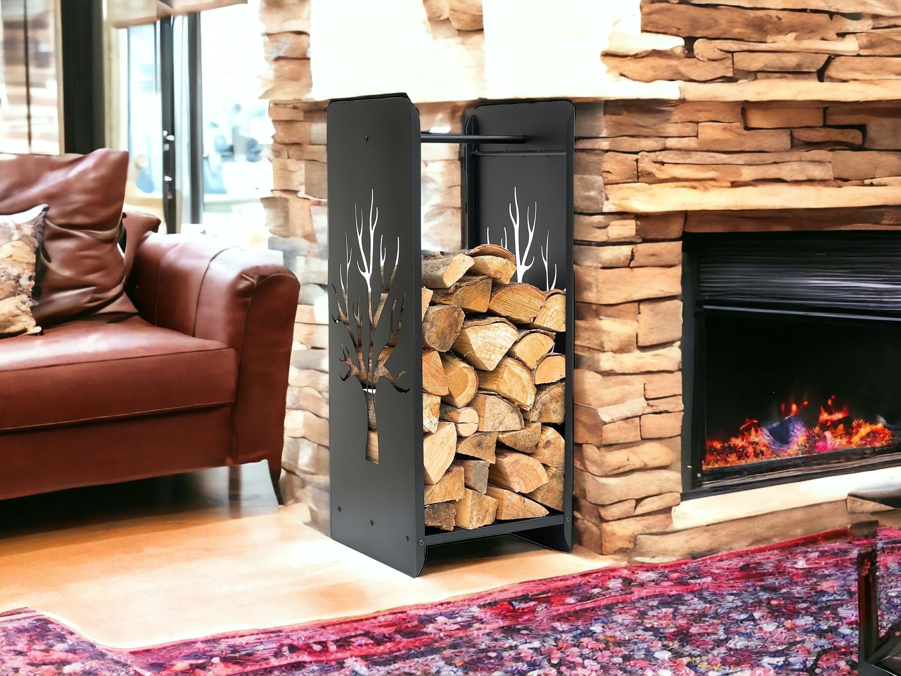 DanDiBo Kaminholzregal Innen Metall Schwarz 100 cm Kaminholzständer 96428 – Bild 3 von 5
