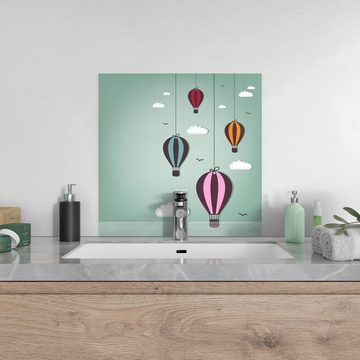 DEQORI Küchenrückwand 'Comic Heißluftballons', Glas Spritzschutz Badrückwand Herdblende