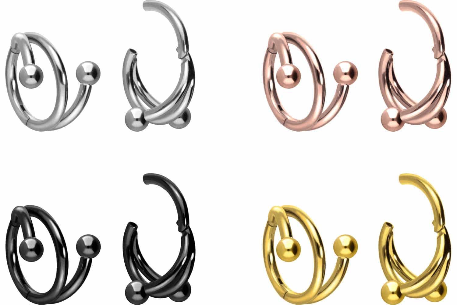 PIERCINGLINE Nasenpiercing Titan Segmentring Clicker mit Innengewinde 3 RINGE + 2 KUGELN (Clicker, 1-tlg), Ohrpiercing für Conch, Helix, Tragus, Daith, Lobe