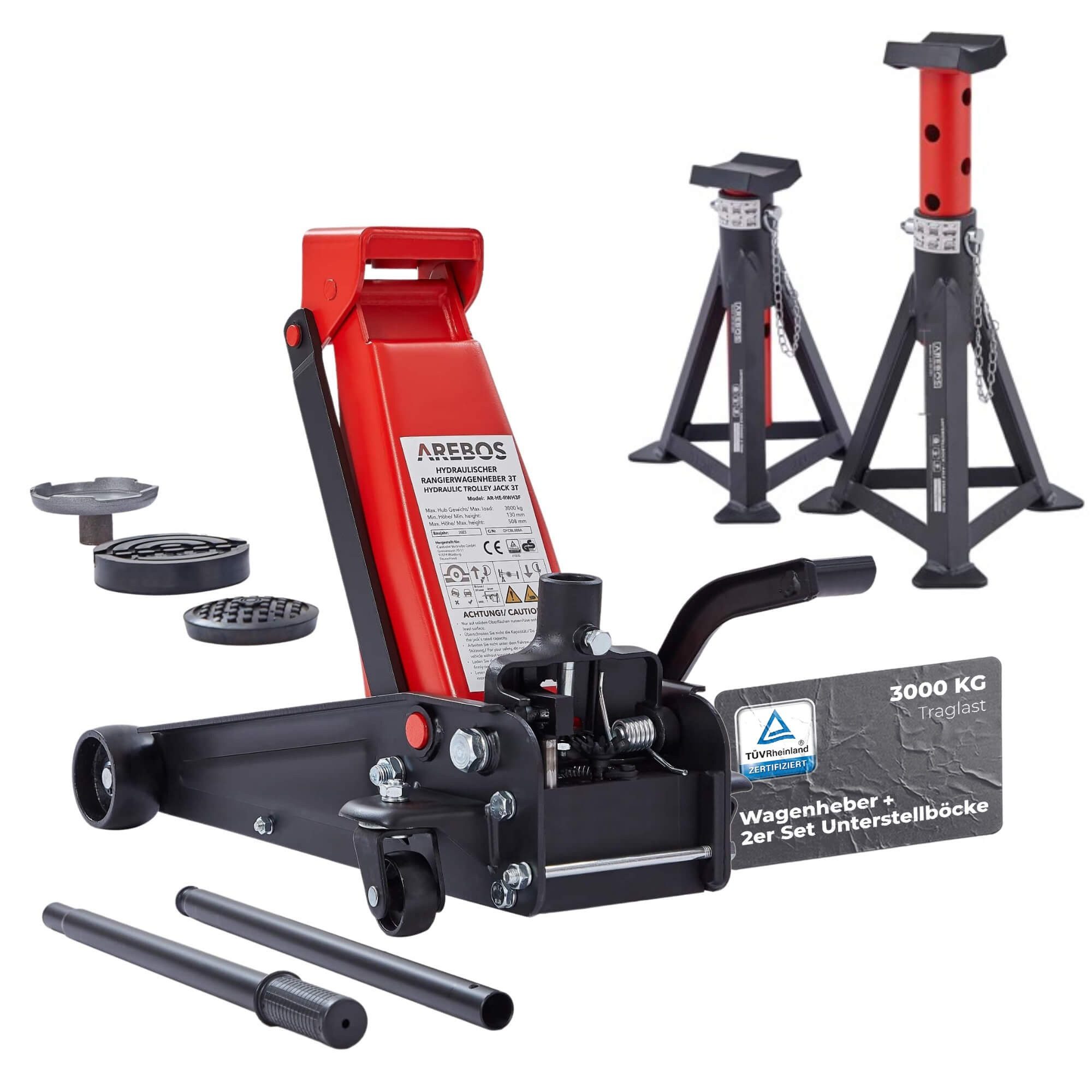 Arebos Тележка домкрат 3T Hydraulischer Домкрат Autoheber mit Fußpedal +2x Unterstellböcke