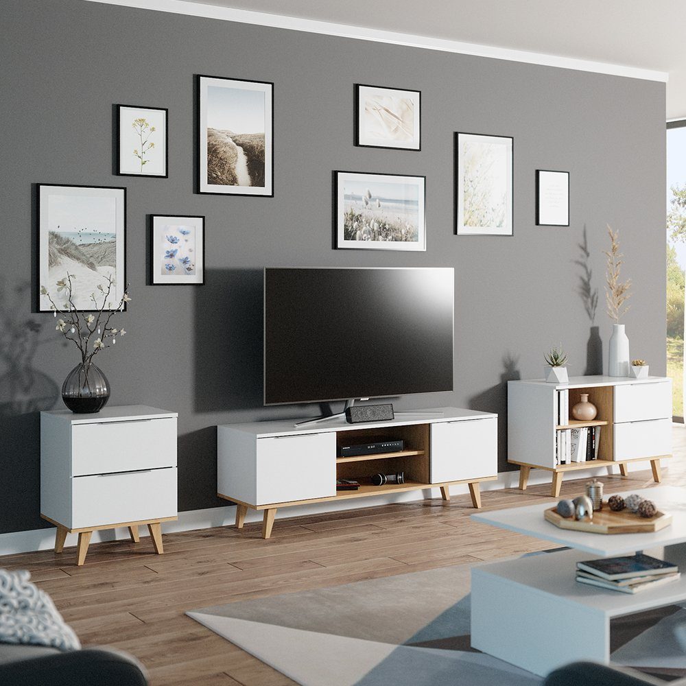 Vicco Lowboard Nautica, Weiß/Sonoma, 138 x 49 cm günstig online kaufen