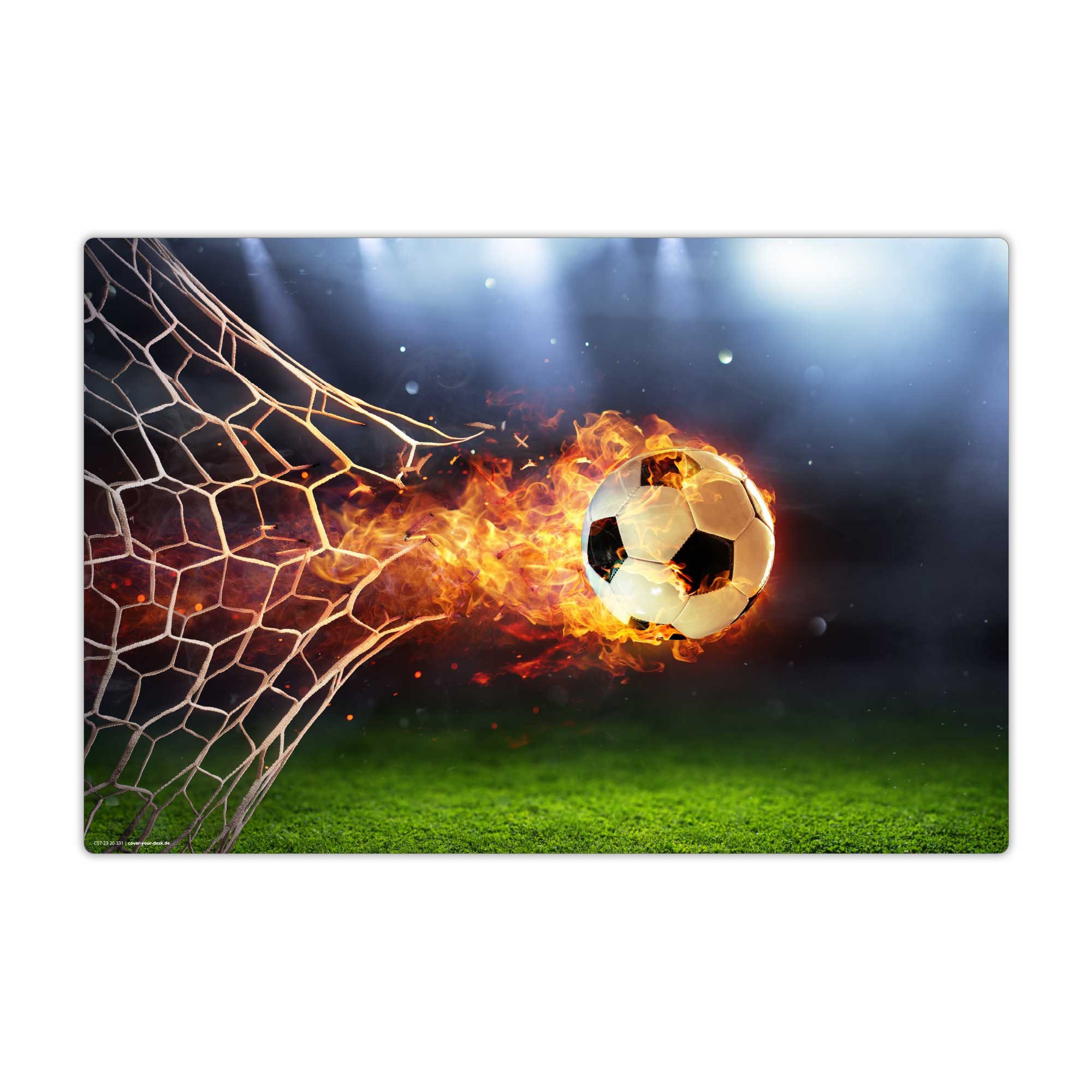 cover-your-desk.de Schreibtischunterlage abwaschbar - Flammender Fußball für Kinder - Made in Germany