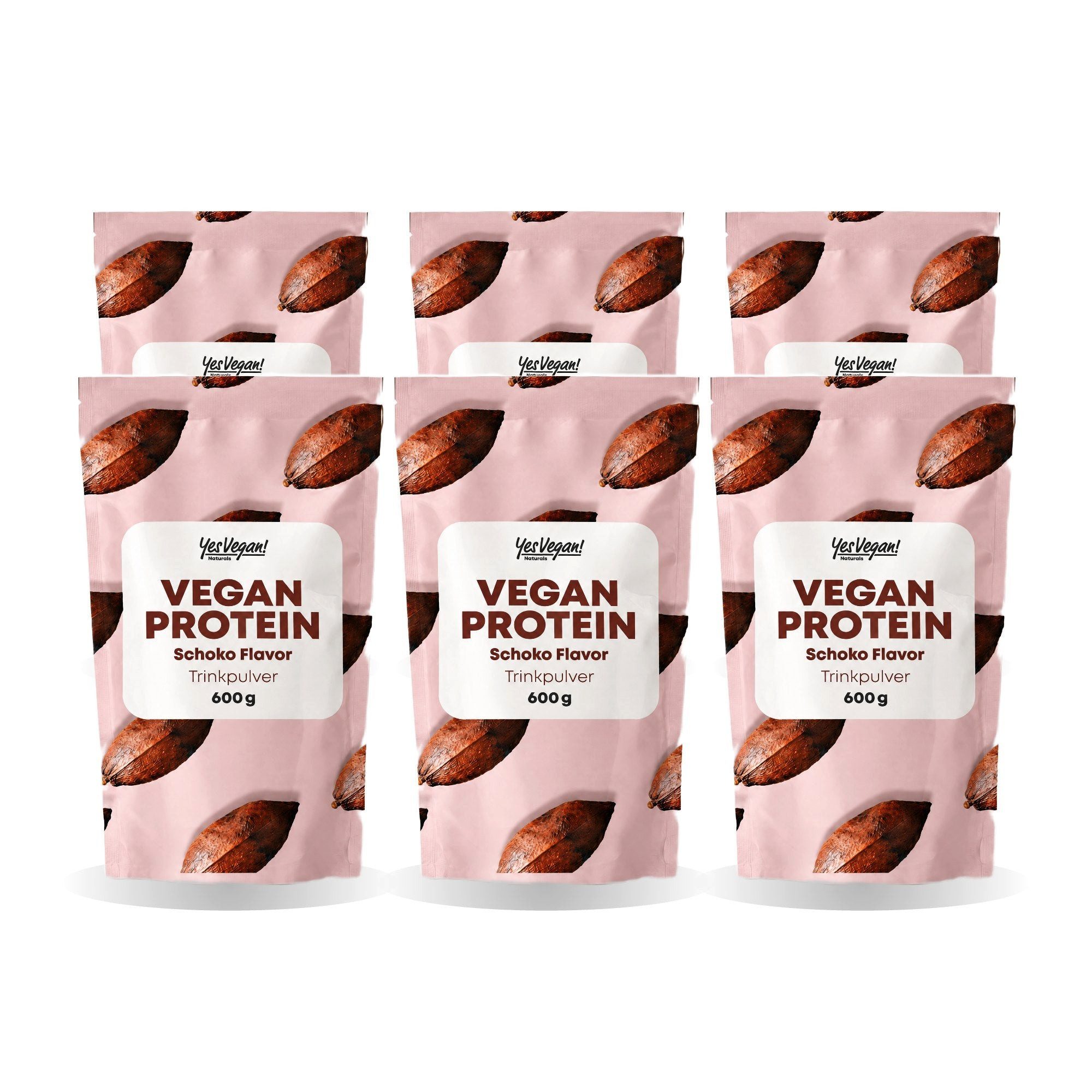 Yes Vegan Protein vegan Schoko aus Erbse, Reis, Ackerbohne Pulver, 6 er Spar-Set à 600 g, vegan, laktosefrei, glutenfrei