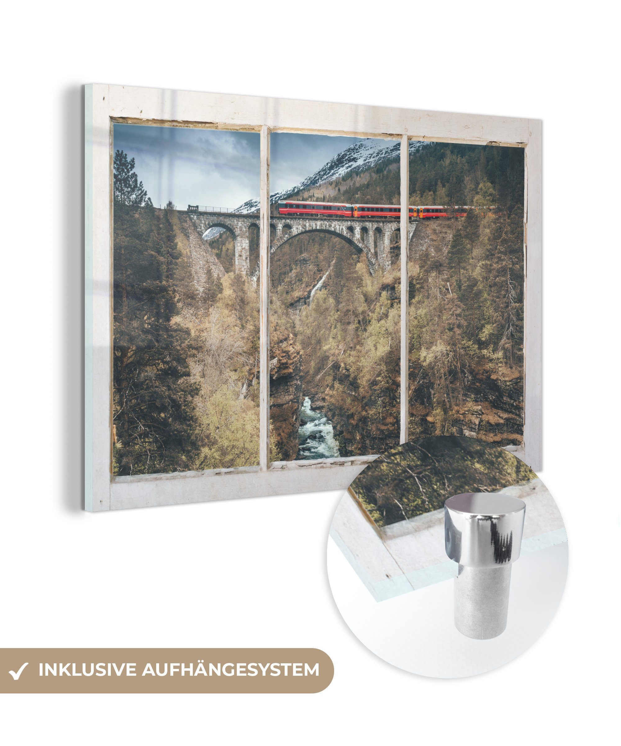 MuchoWow Acrylglasbild Aussicht - Brücke Wanddekoration Glas auf - Glas - Wandbild St), - (1 - Berg, auf Glasbilder Foto Bilder