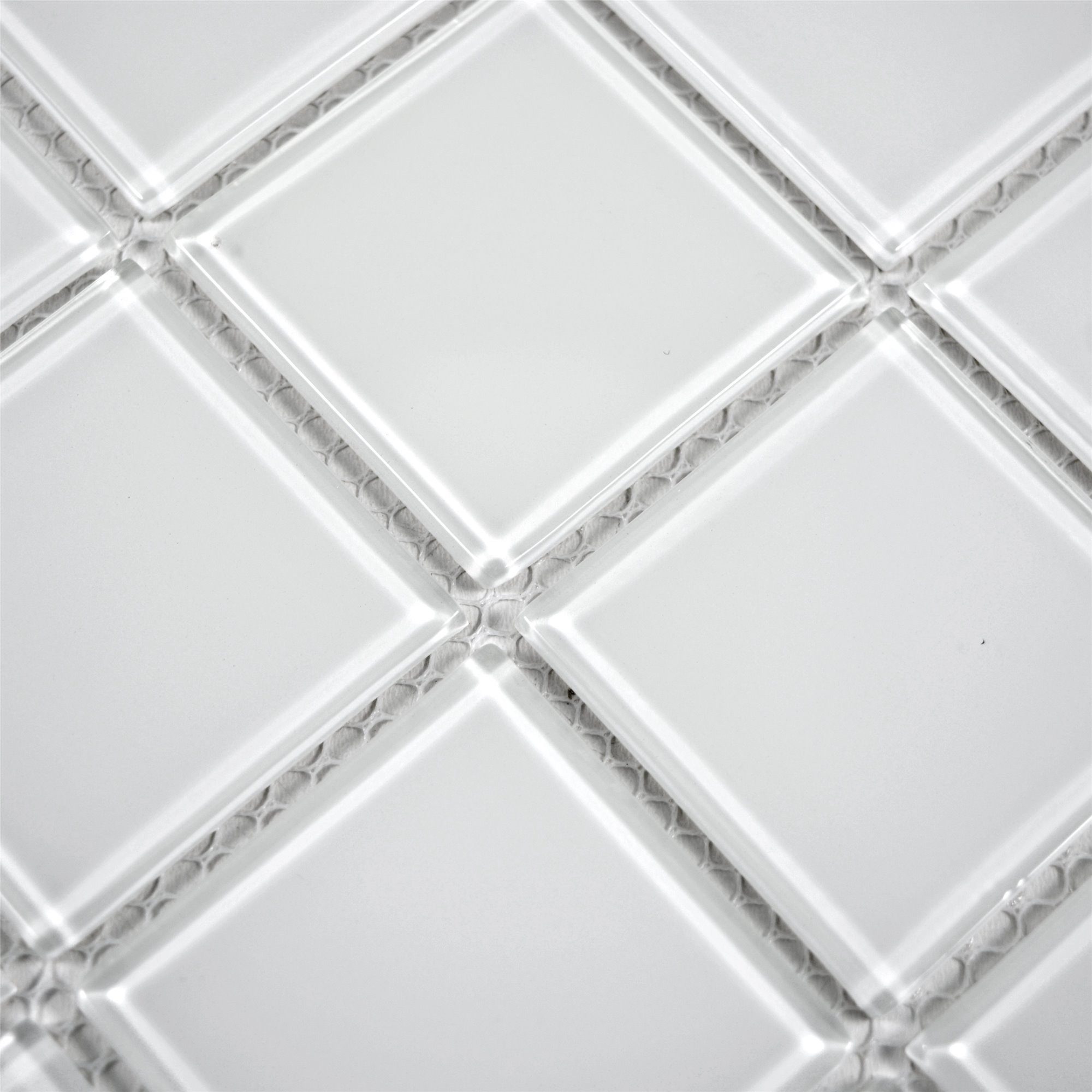 Mosafil Mosaikfliesen Glasmosaik Fliesen Brahma Uni, Glas 30.000x30.000, superweiß, Verlegefertig auf ein Netz geklebt - Frostsicher - Wasserfest