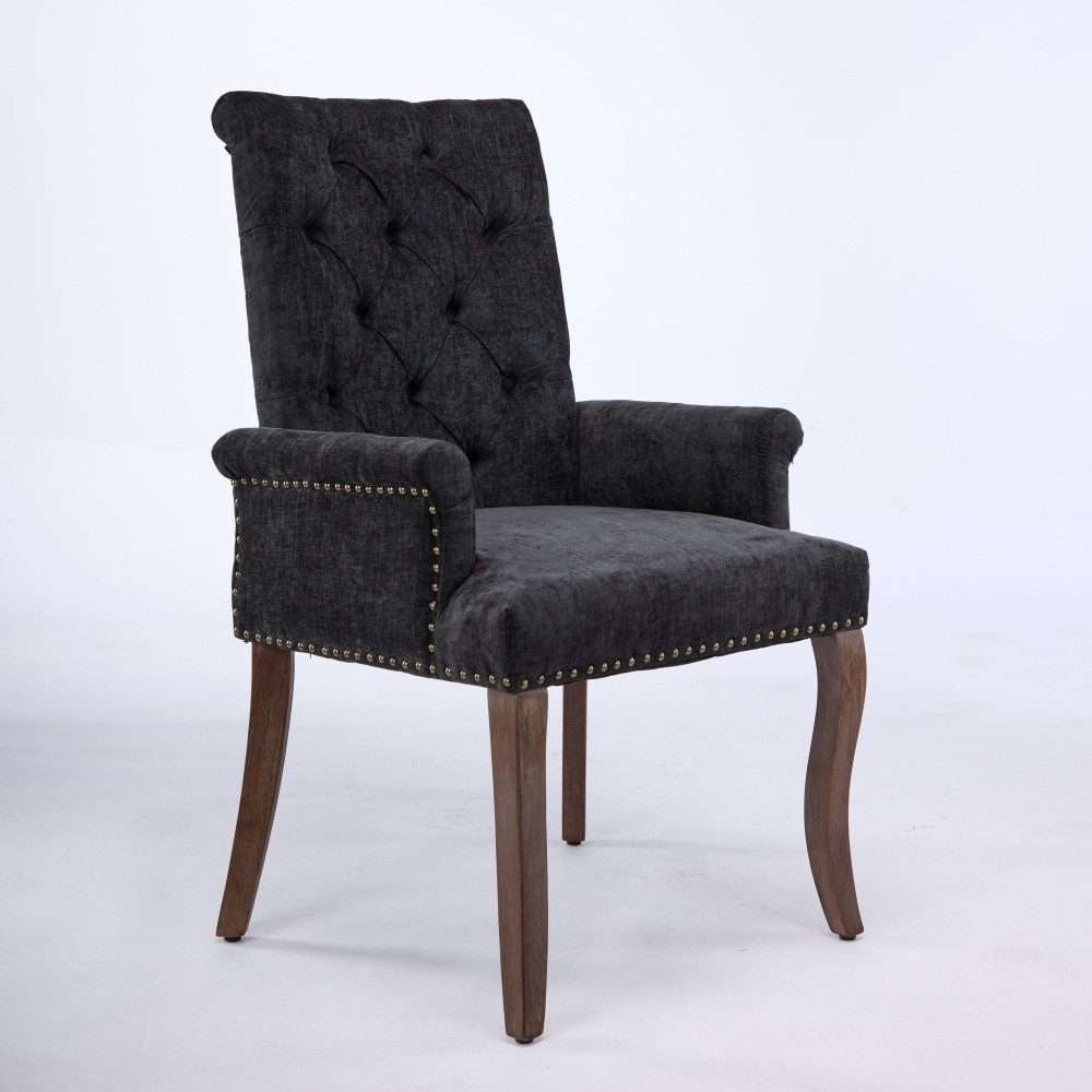 BBWL Sessel Esszimmerstuhl gepolstert mit Armlehnen Massivholzbeine getuftet, Chenille, elegant bequem langlebig stabil
