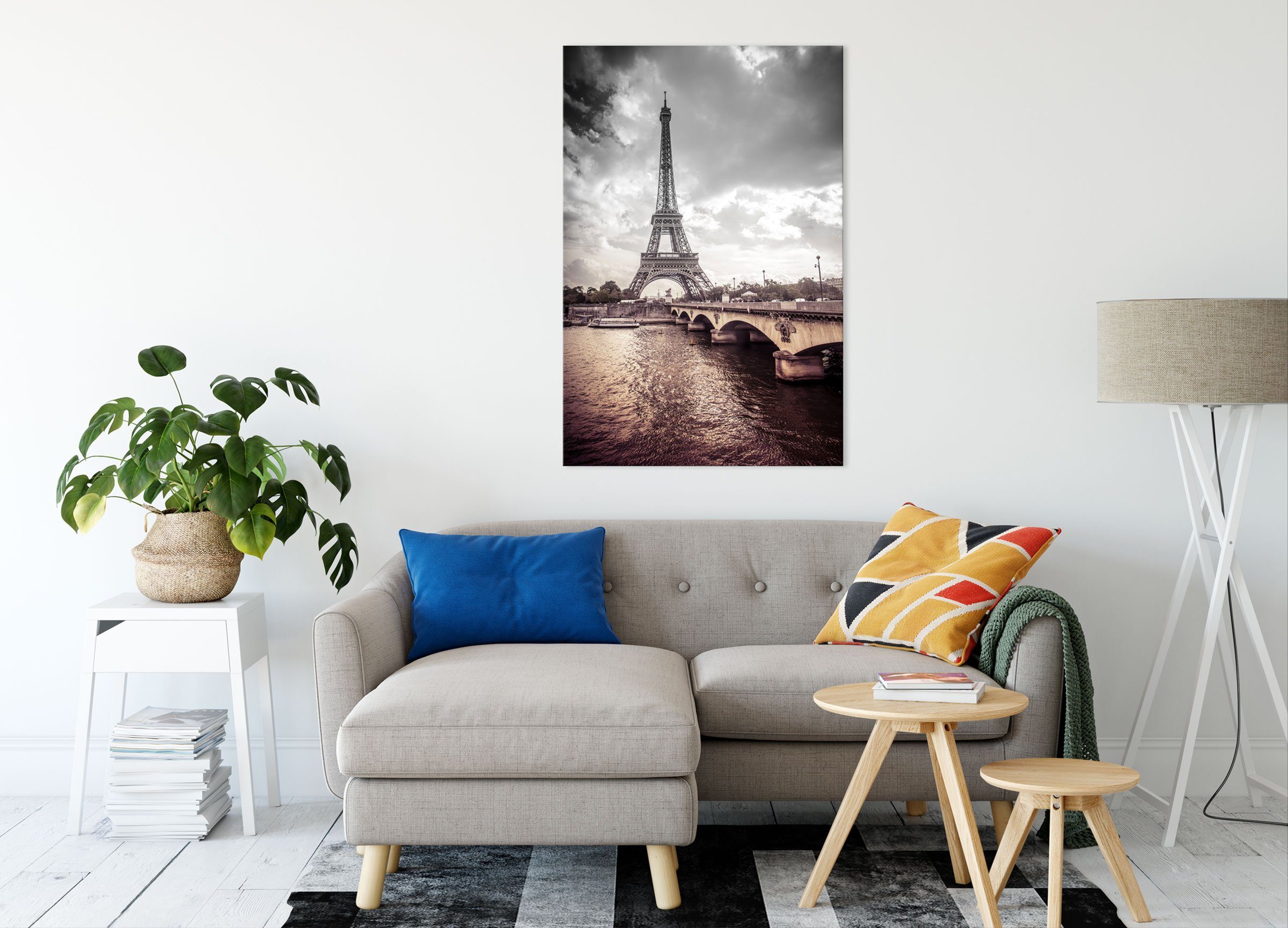 Pixxprint Leinwandbild (1 Eiffelturm Eiffelturm Paris, in Paris Zackenaufhänger St), inkl. Leinwandbild fertig bespannt, in