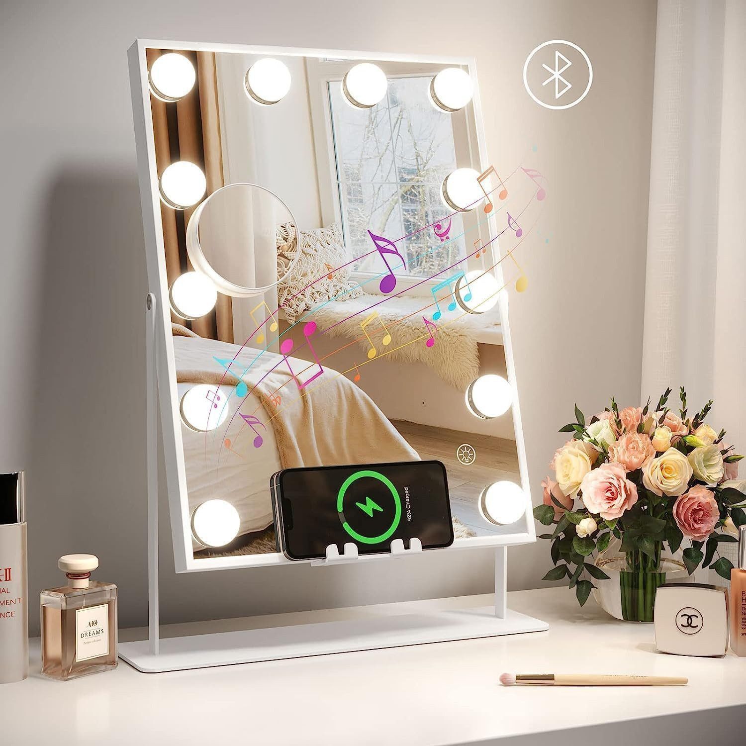 Dripex Schminkspiegel Kosmetikspiegel mit 12 LED 3 Lichtfarben Dimmfunktion günstig online kaufen