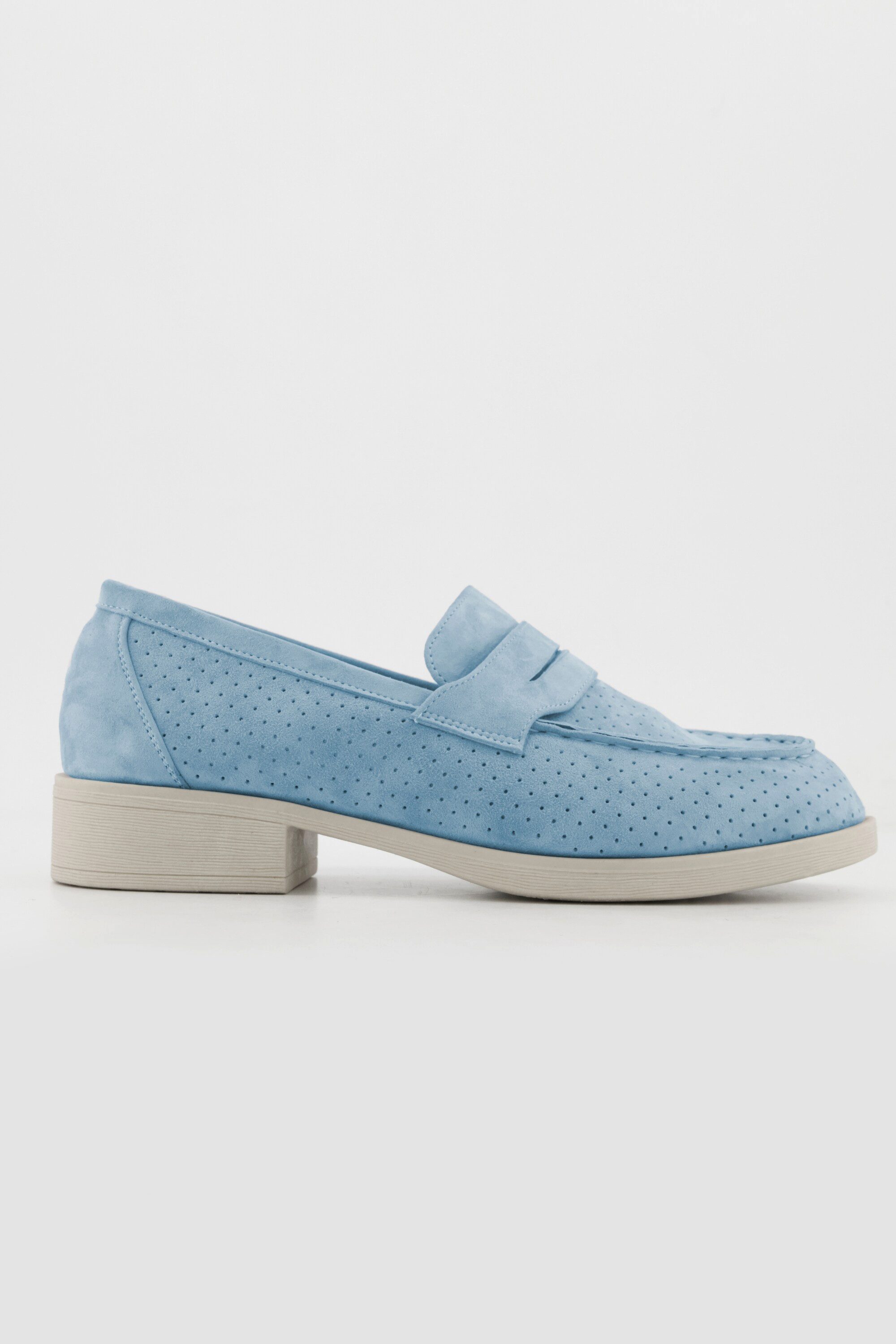 Ulla Popken Leder-Loafer Veloursleder Textilfutter Blockabsatz Mokassin