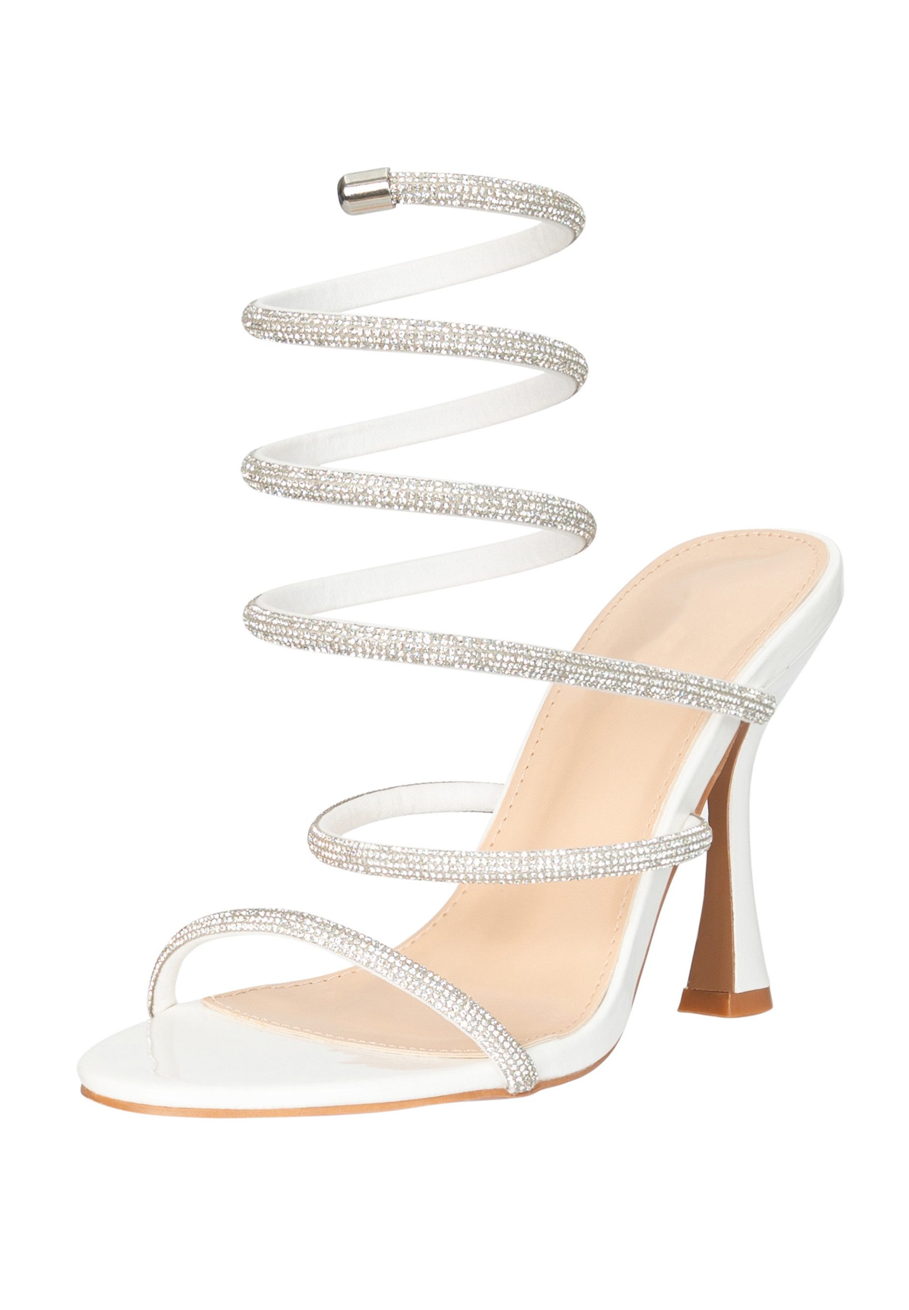 Elara Damen Riemchensandaletten mit Strass, Spiralriemen & hohem Absatz Sandalette