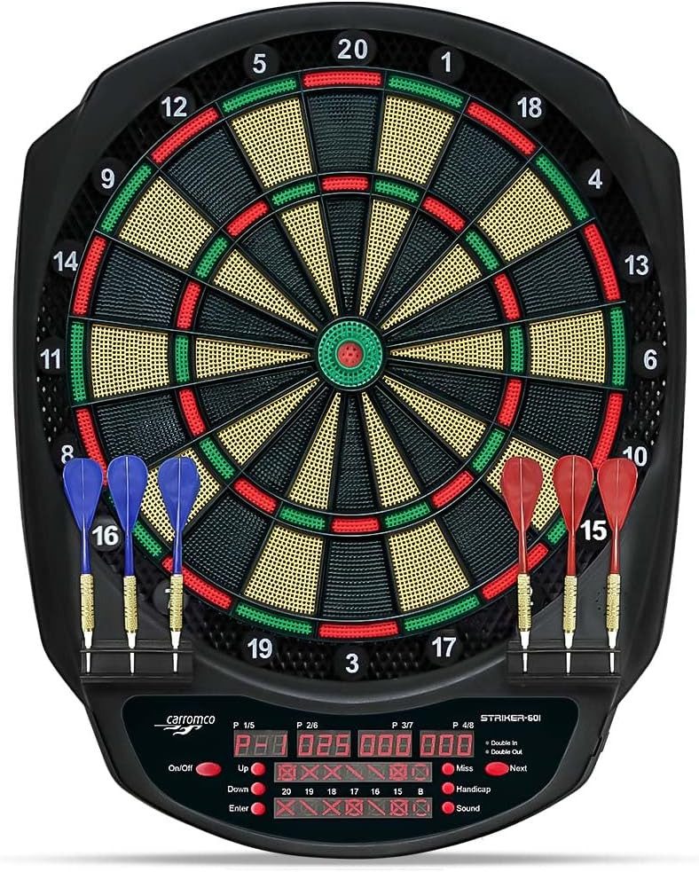 Carromco Zielscheibe Elektronische Dartscheibe STRIKER-601 – Softdartboard, Dart, 36 Spiele & 585 Spielvarianten inkl. Cricket