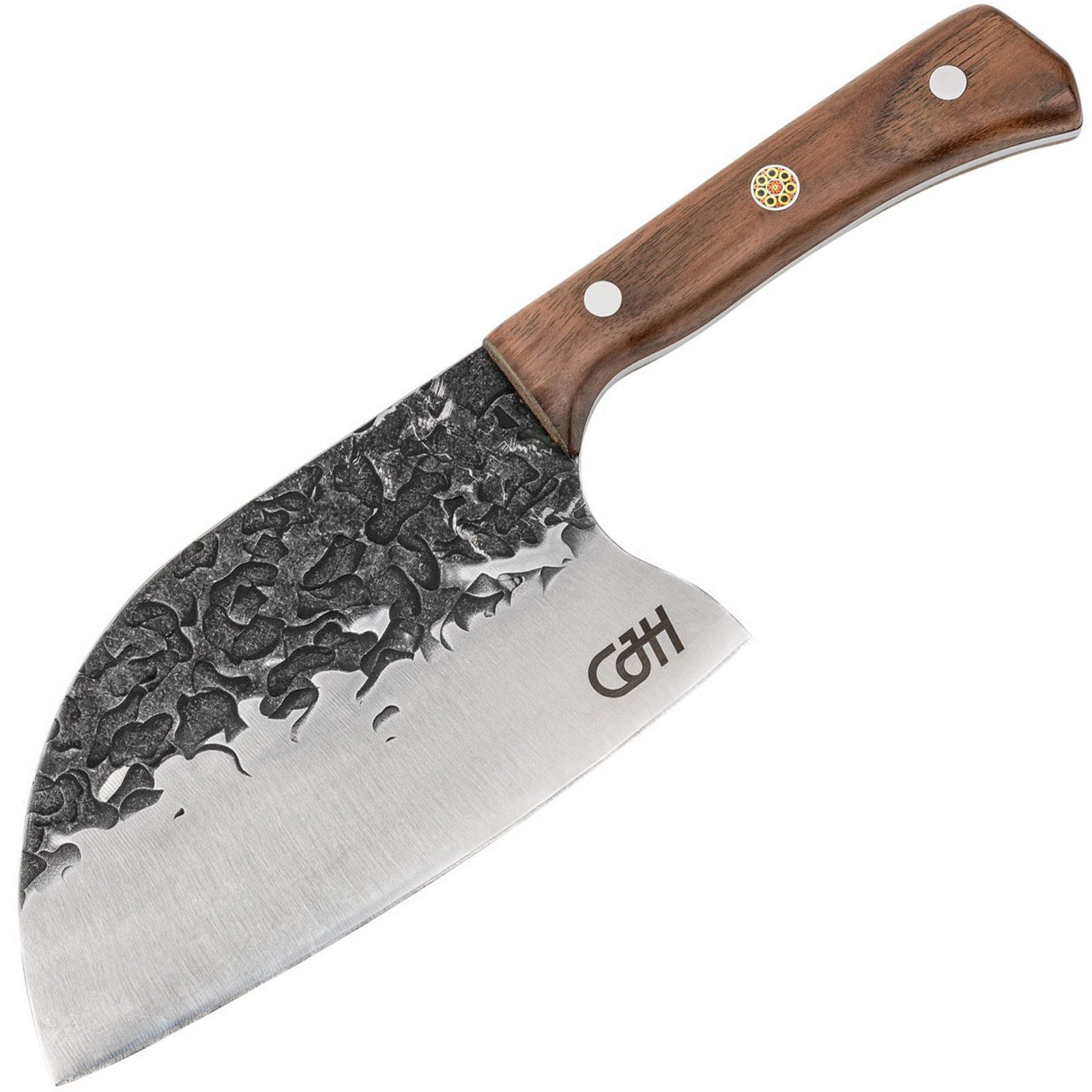 CJH Universalmesser Outdoor Kochmesser Full Tang Camping, Hackmesser Scheide Walnuss Holz