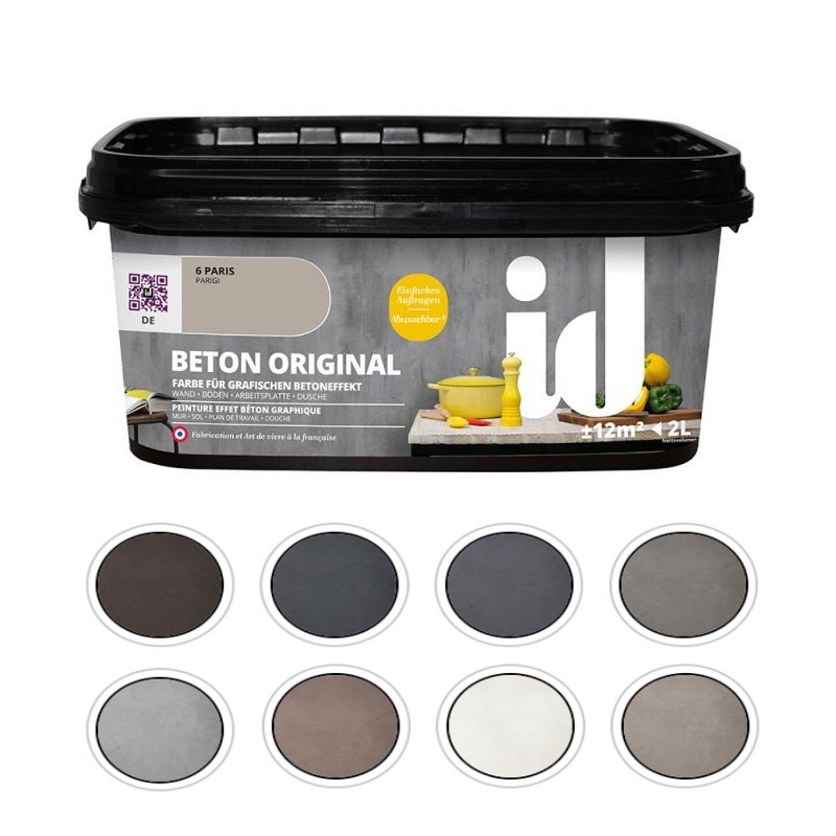 ID PARIS Wandfarbe Beton original 2 Liter Wandfarbe Grafischer Betoneffekt id Paris, 2 Liter, Betonoptik, Betoneffekt