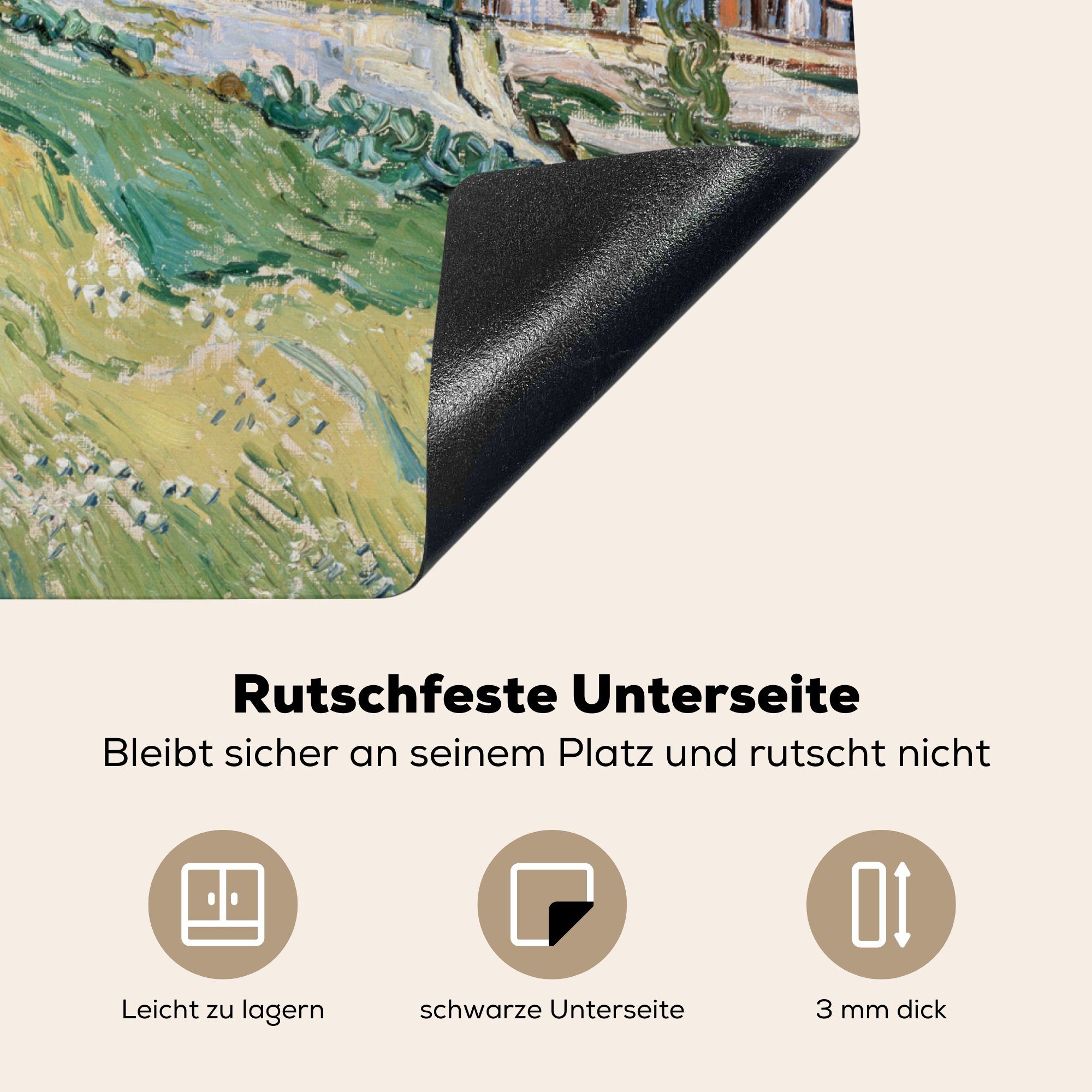 in für Vinyl, Gogh, van Herdblende-/Abdeckplatte Vincent tlg), (1 MuchoWow Ferienhäuser Cordeville 59x52 cm, Induktionsmatte - Reetgedeckte Ceranfeldabdeckung küche, die