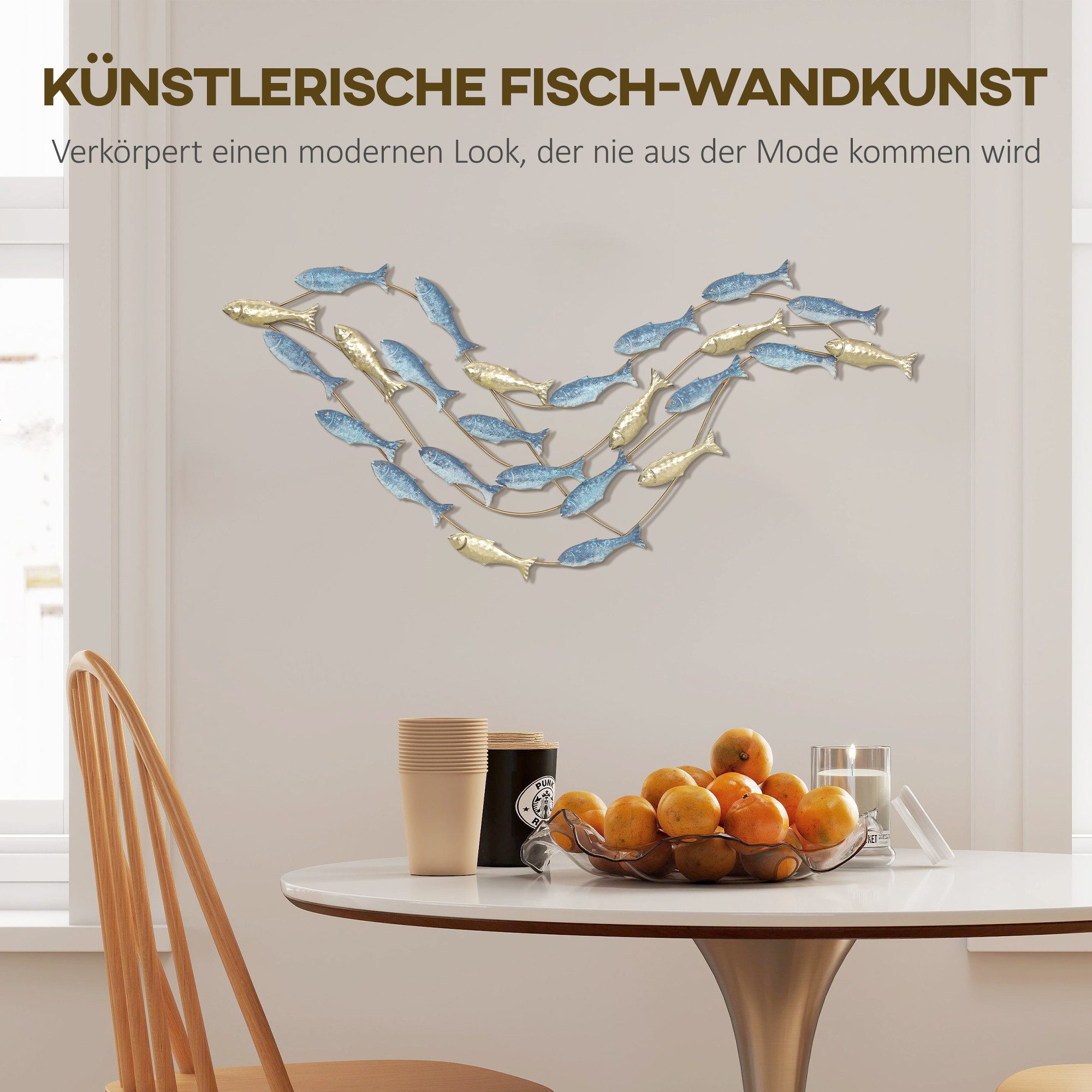 HOMCOM Wandbild Wanddeko künstlerische mit Design Wanddekoration Metallbild, Fische (Wanddeko, 1 St), Wohnzimmer-Kunst für Schlafzimmer Esszimmer