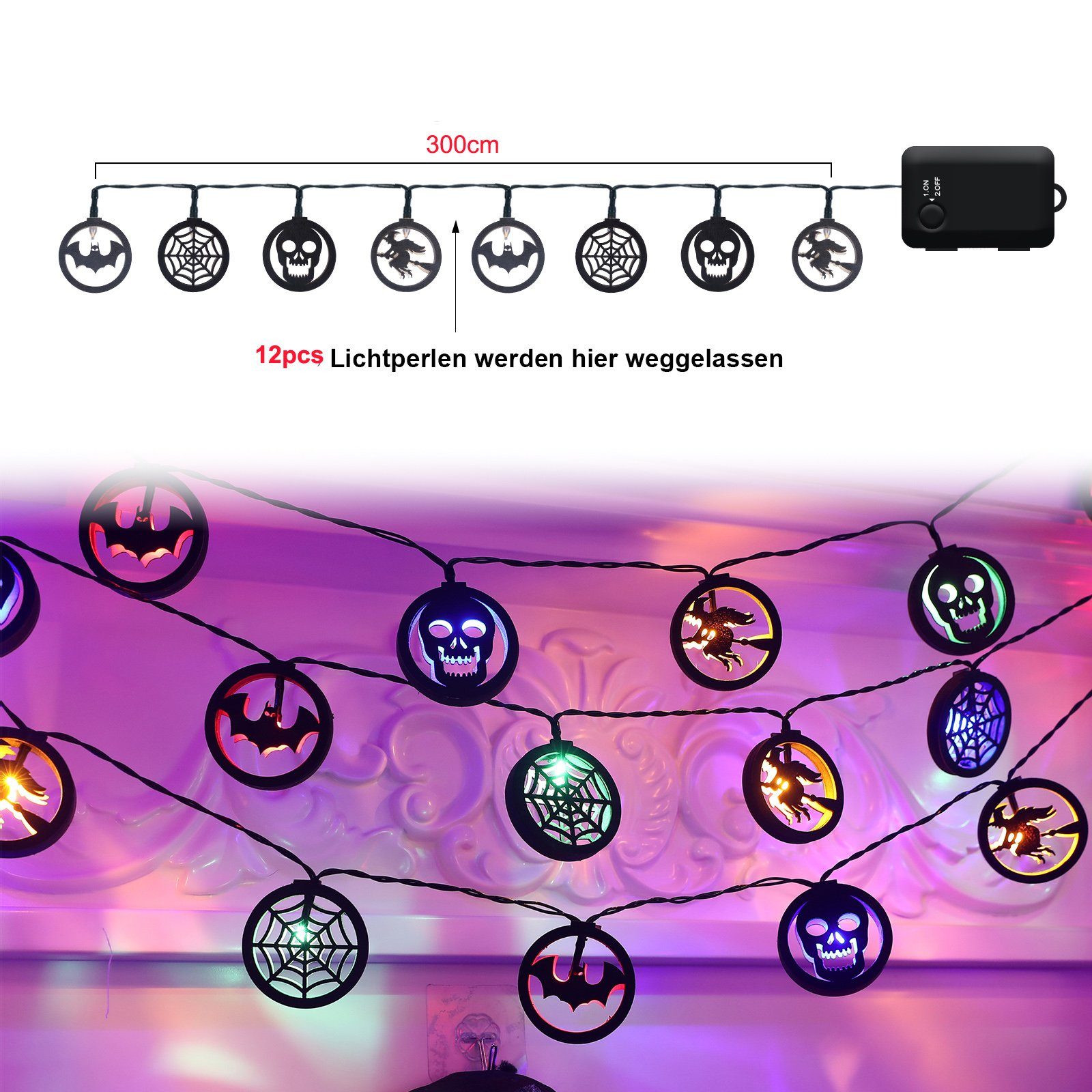 MUPOO LED-Lichterkette LED Nachtlicht Mehrfarbig Multicolor - Halloween Stil B 3A 20 LED,Wasserdicht,Batterie, Batterie-Stromversorgung, Beleuchtung, Lichterkette Deko,3m