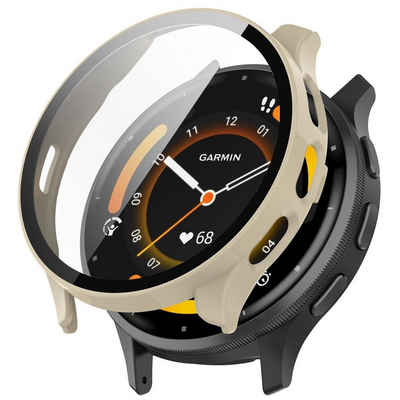 Wigento Smartwatch-Hülle Für Garmin Venu 3 Watch Gehäuse mit integriertem Schutz Hart Glas Weiß