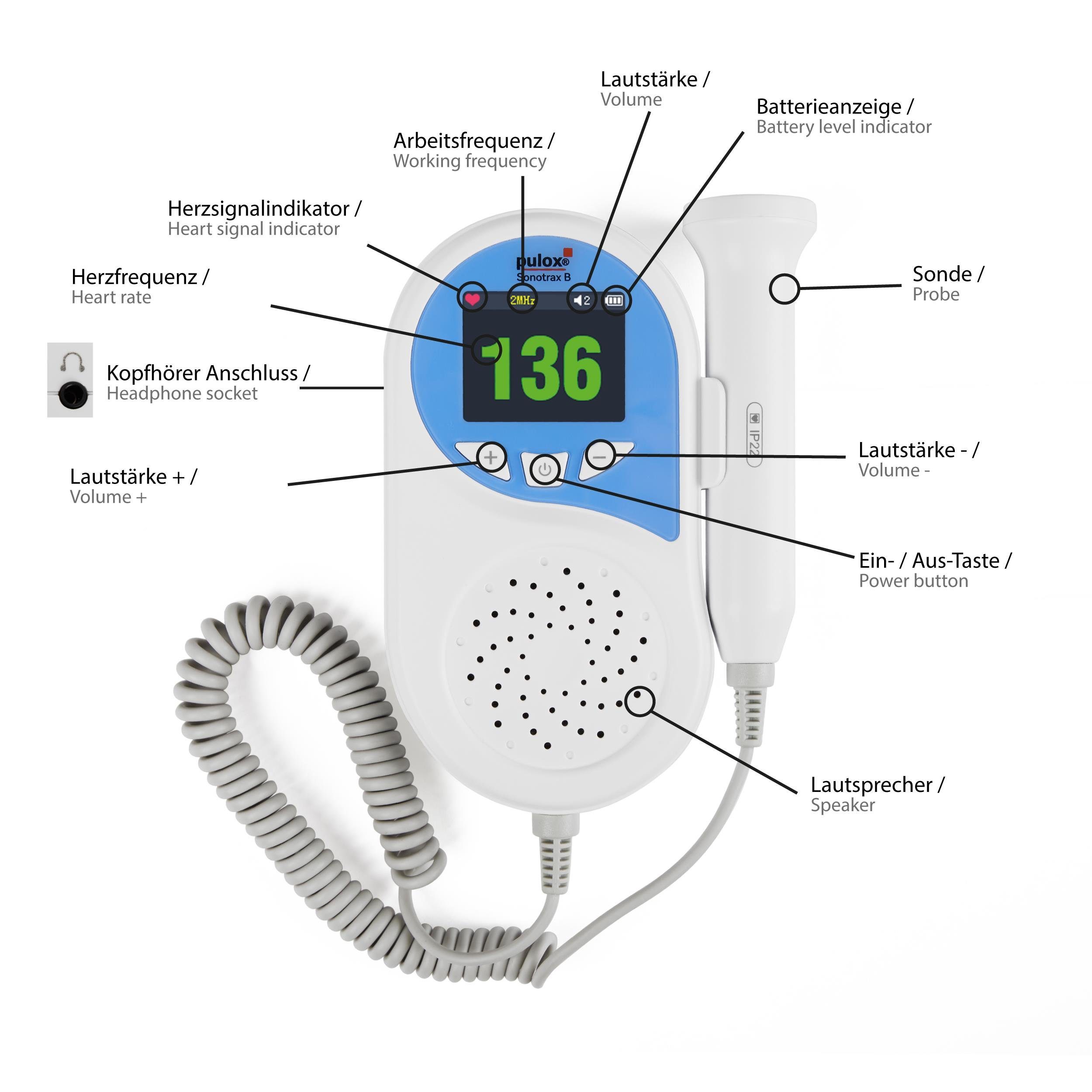 B Babyphone Ultraschall - mit Fetal-Doppler Lautsprecher pulox Sonotrax
