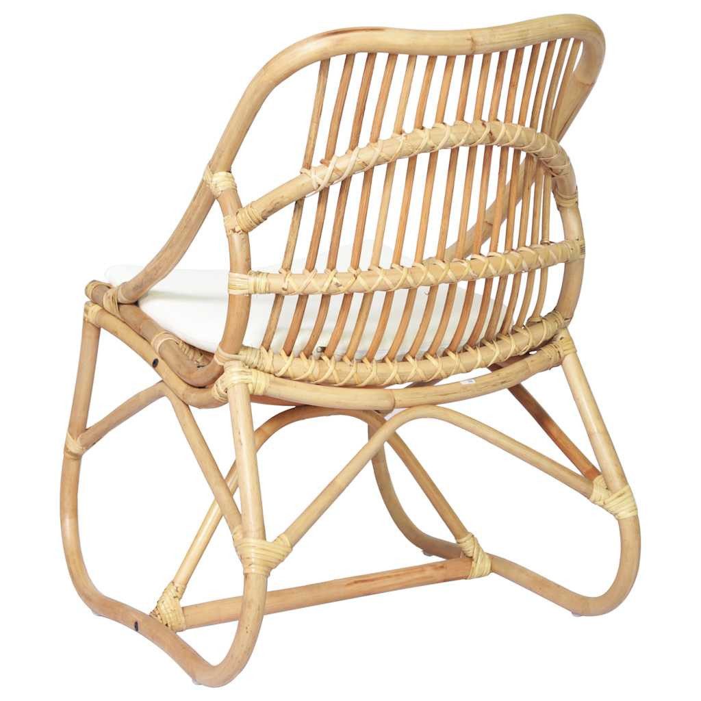 furnicato Rattanstuhl Bequemer mit Kissen 54 x 75,5 x 78 cm in Cremeweiß (1 St), Bequemer Relaxsessel mit Leinenkissen für das Schlafzimmer
