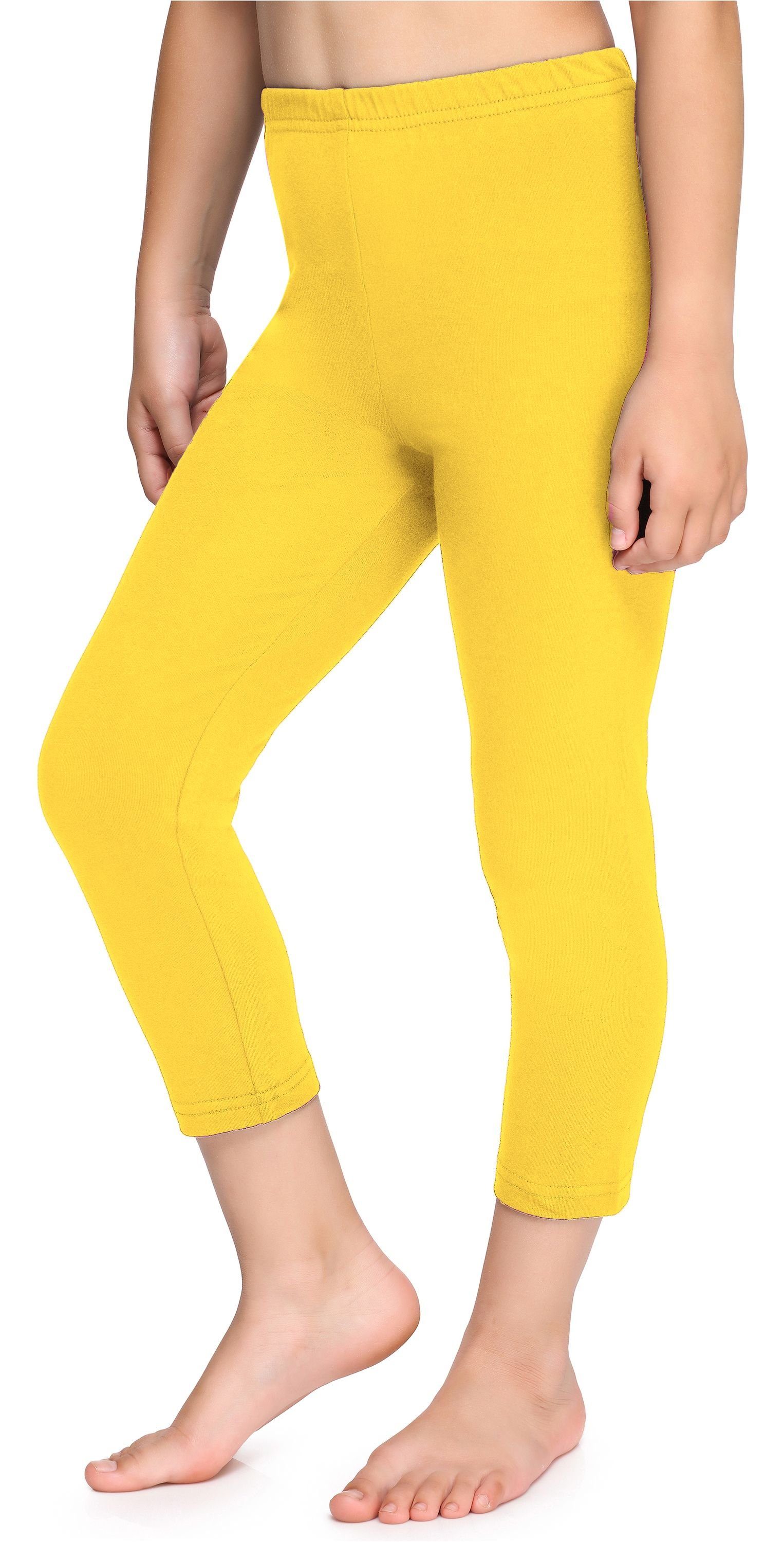 Gelb Leggings elastischer Merry (1-tlg) MS10-226 Leggings Capri Baumwolle 3/4 aus Mädchen Bund Style