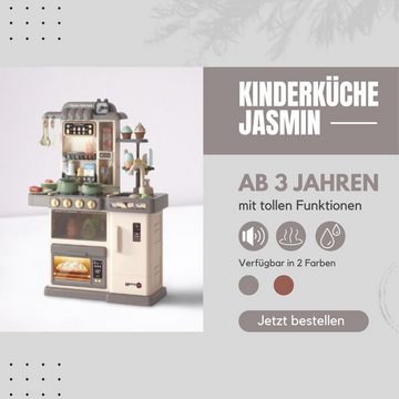 Coemo Spielküche Kunststoff, Kinderküche Jasmin, Herd mit glühendem Licht, Sound, 37 Teile Zubehör