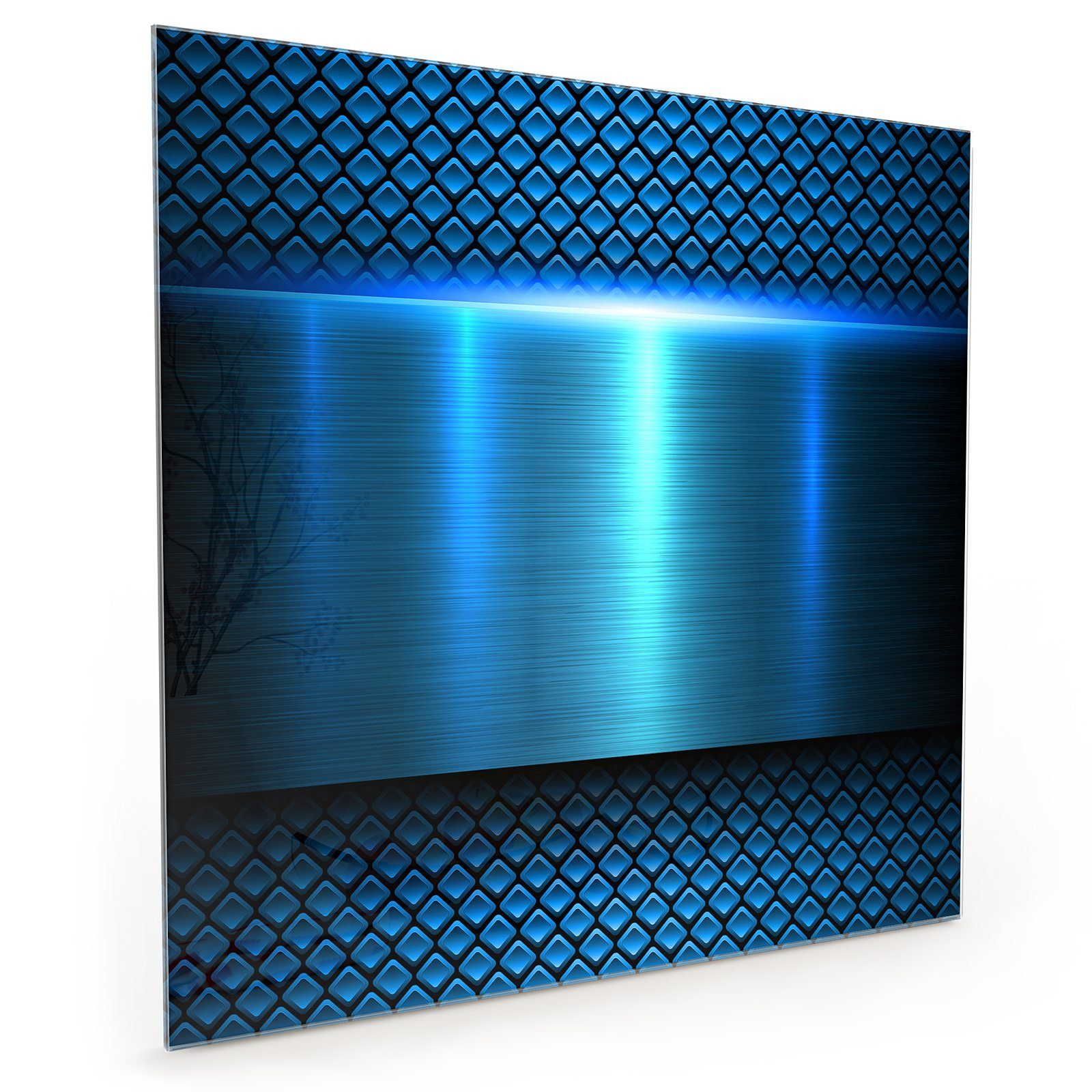 Blau Textur Spritzschutz Glas Metall Primedeco Küchenrückwand