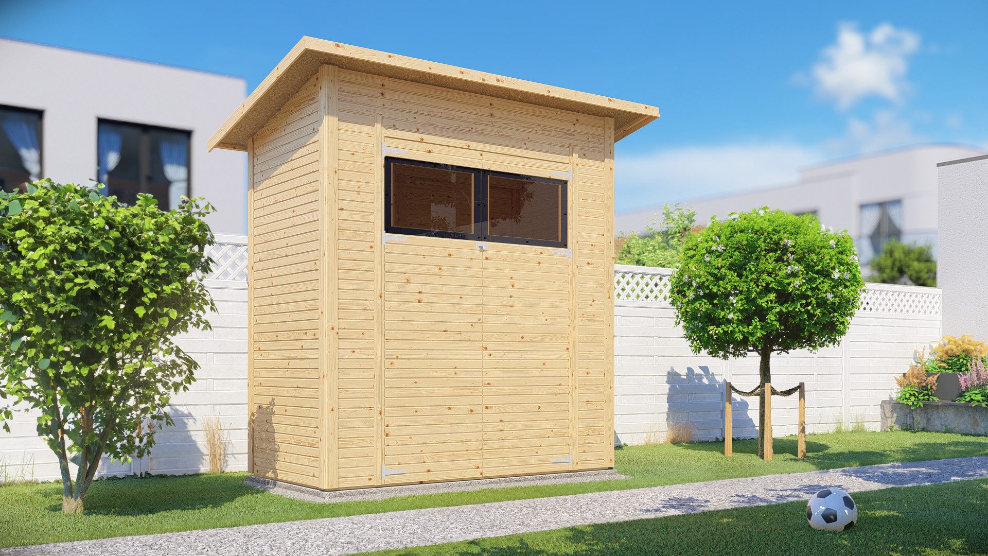 BERTILO Gartenhaus Pent Modern 1 naturbelassen, BxT: 252x137 cm, mit hohen Seitenwänden und einer 1,88 m hohen Doppeltür