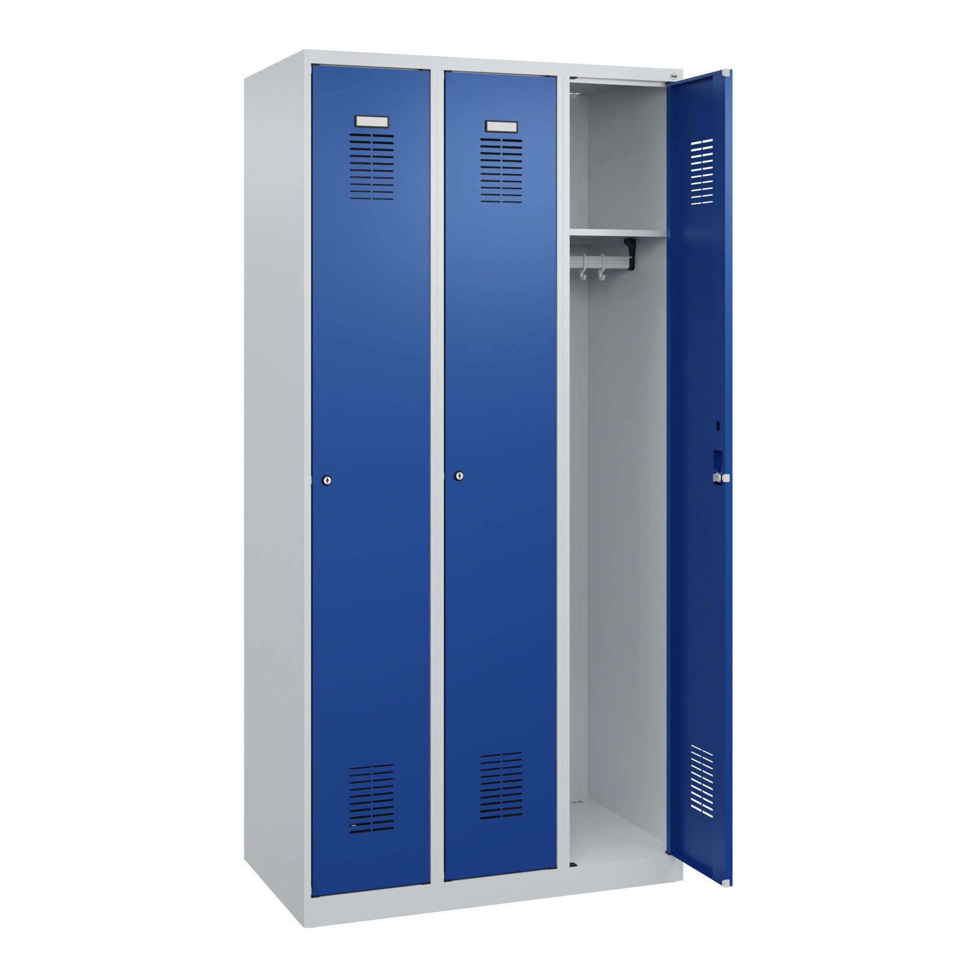 C+P Schranksystem C+P Spind Basis PLUS, 3 Abteile, 1850x900x500mm, 7035/5010