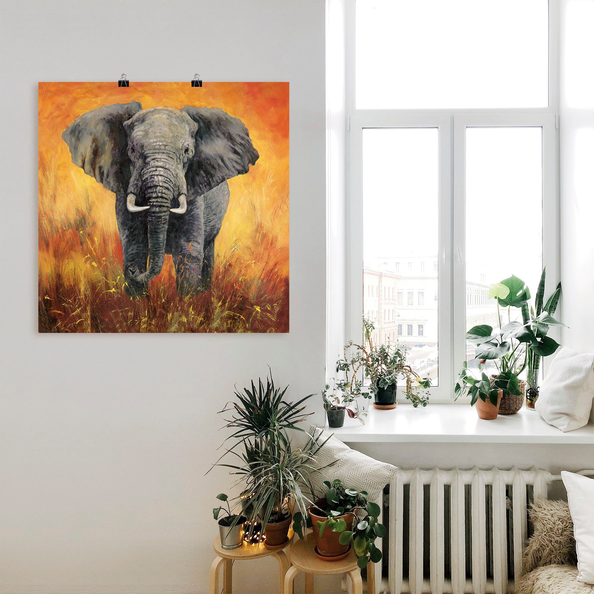 in Elefanten Alubild, Bilder oder St), Elefant, Wandaufkleber versch. Wandbild Poster Artland (1 Leinwandbild, Porträt als Größen