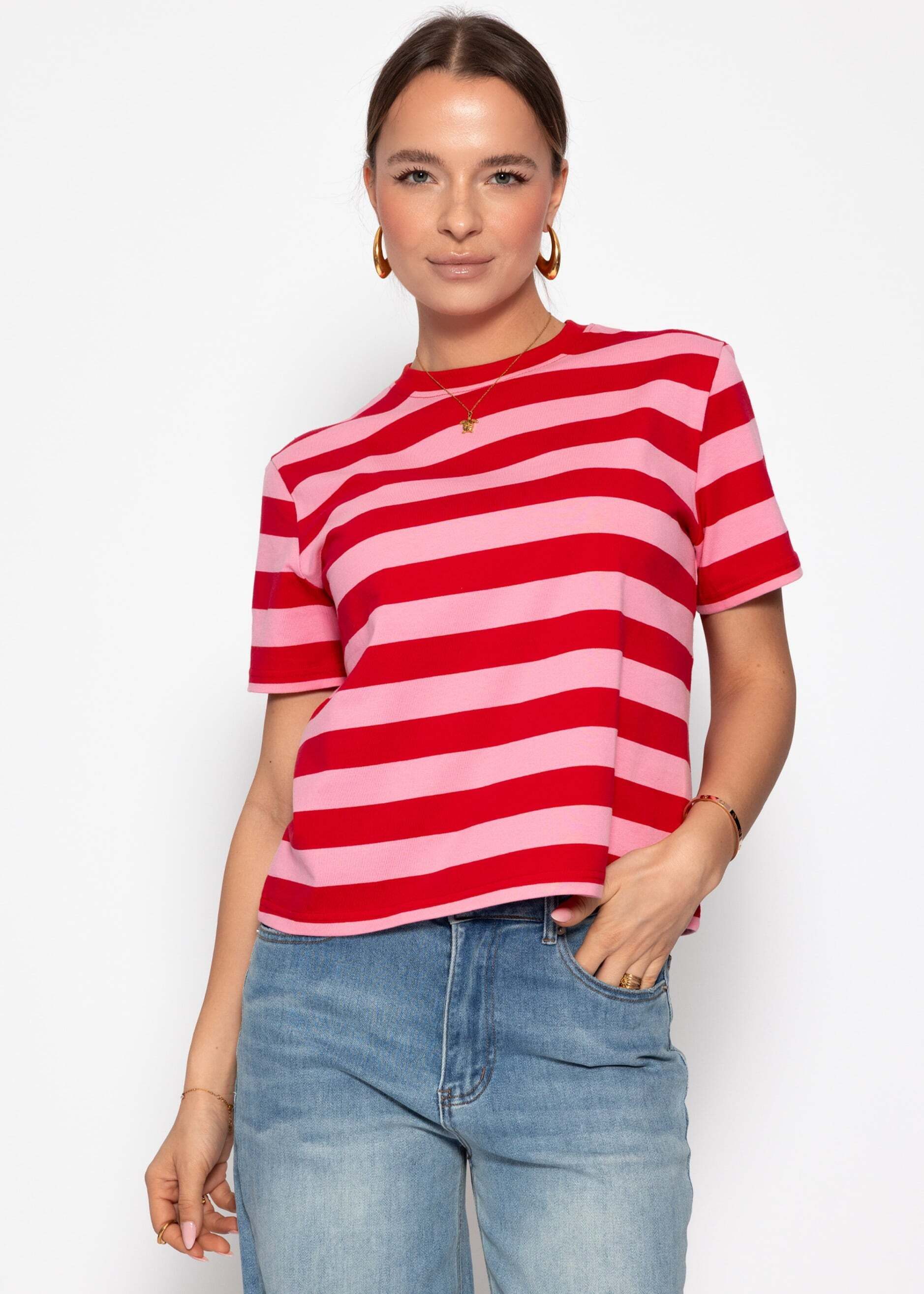 SASSYCLASSY T-Shirt Shirt mit Blockstreifen für Damen Oversize T-Shirt mit Rundhalsausschnitt und kurzen Ärmeln