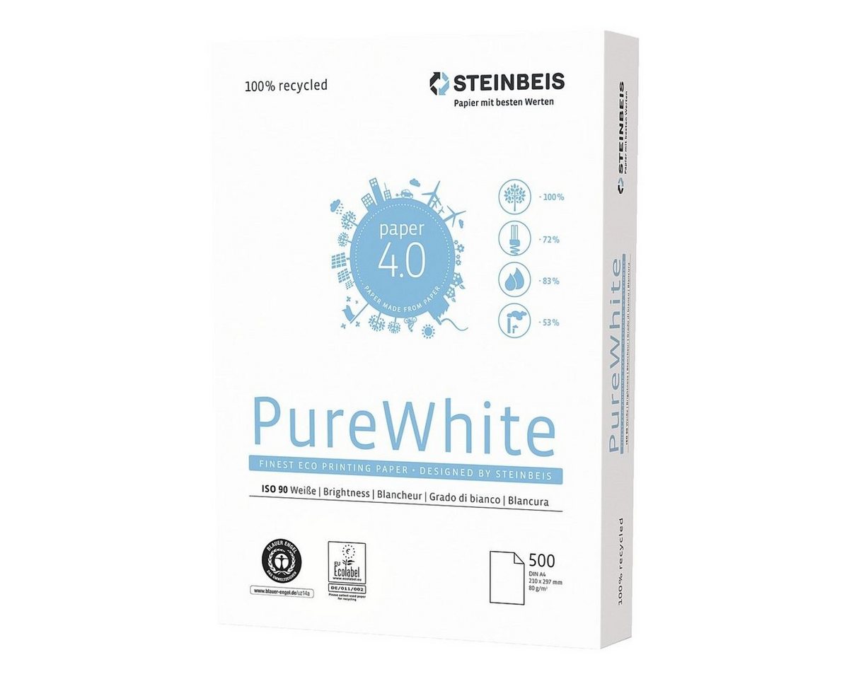 Thumbnail - STEINBEIS Recyclingpapier Pure White, Format DIN A4, 80 g/m², 90 CIE, 500 Blatt