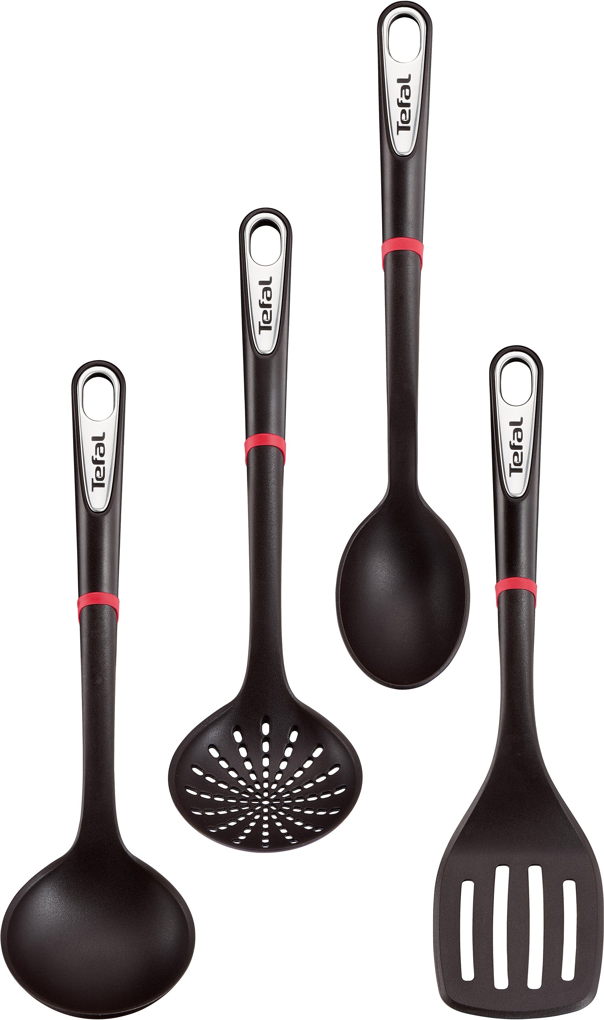 Tefal Kochbesteck-Set Ingenio (Set, 4-tlg), Passierlöffel/Kochlöffel/Pfannenwender/Schöpfkelle, spülmaschinenfest