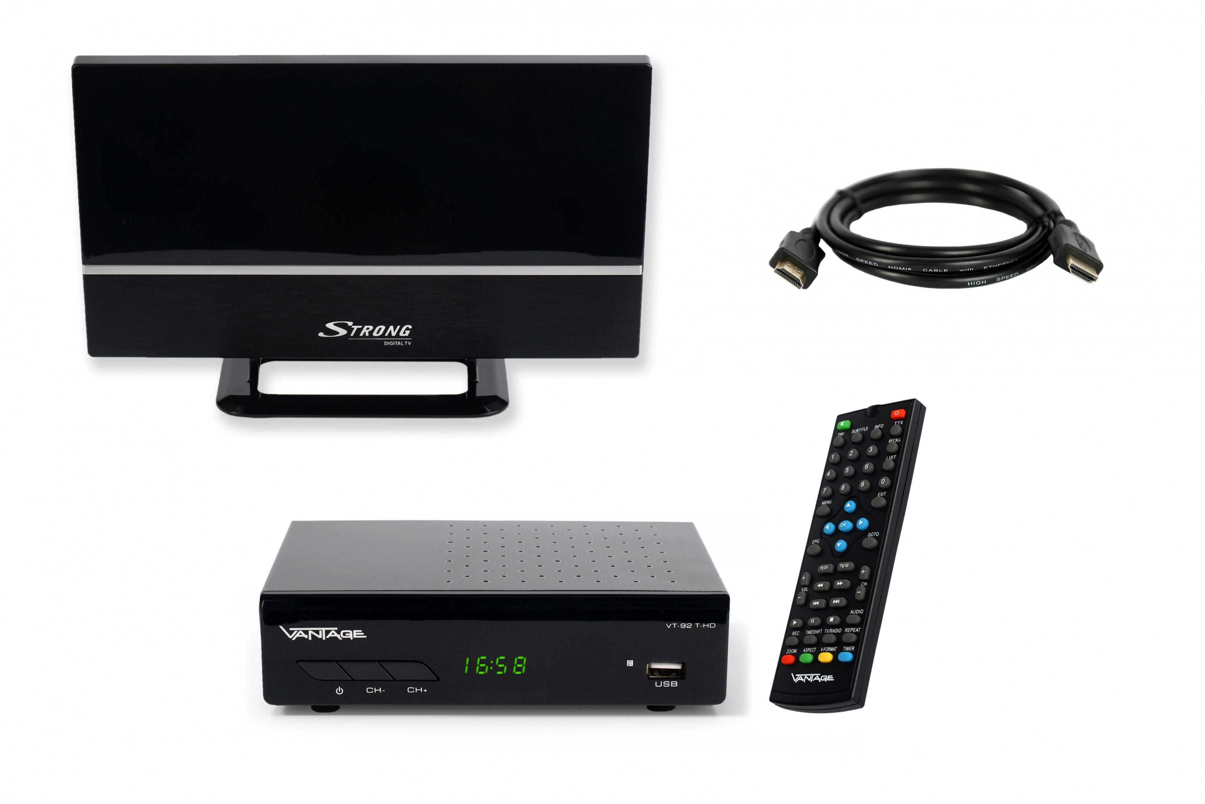 Vantage VT-92 T-HD Receiver DVB-T2 - Mit HDMI, SCART & USB - HEVC H.265 Empfänger Schwarz