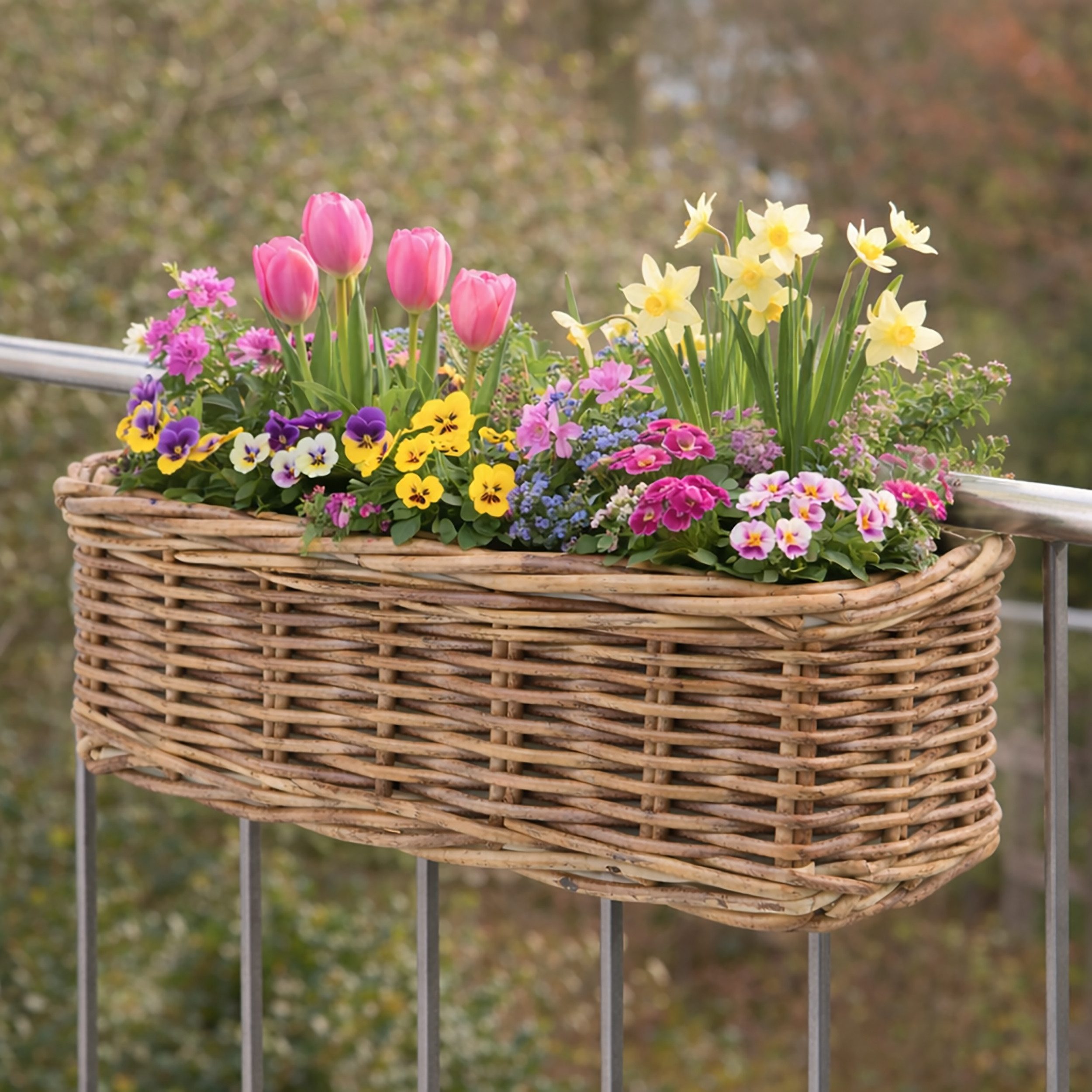 Annastore Balkonkasten Blumenkasten aus Weide Natur zum Einhängen Pflanzkasten mit Folie (1 St), Für Geländer bis 5,5 cm, Wetterfest