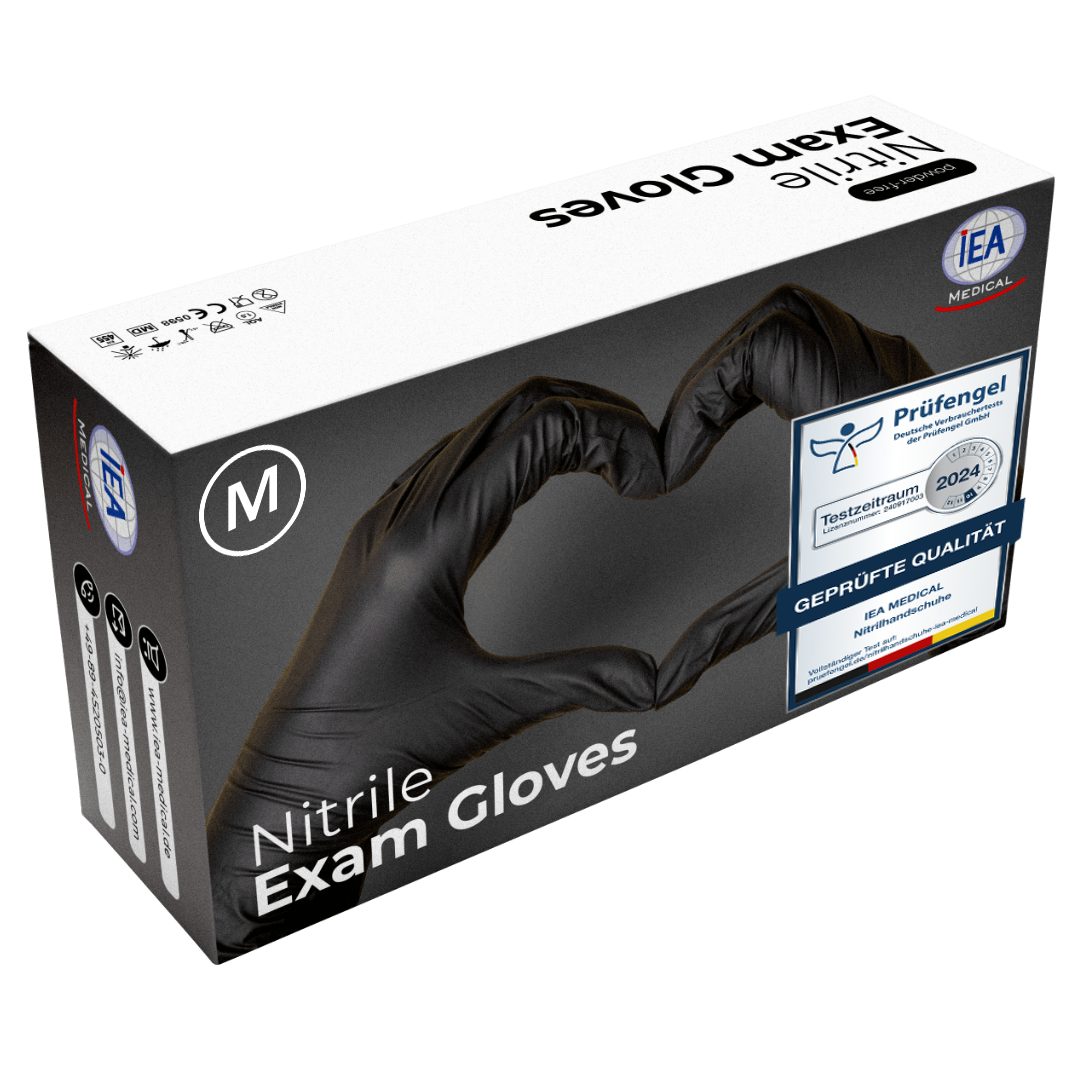 IEA Medical Nitril-Handschuhe Nitrilhandschuhe Schwarz 100 Stk, Einweghandschuhe, Einmalhandschuhe (Box, Stück) Untersuchungshandschuhe, Latexfreie Handschuhe, reißfest