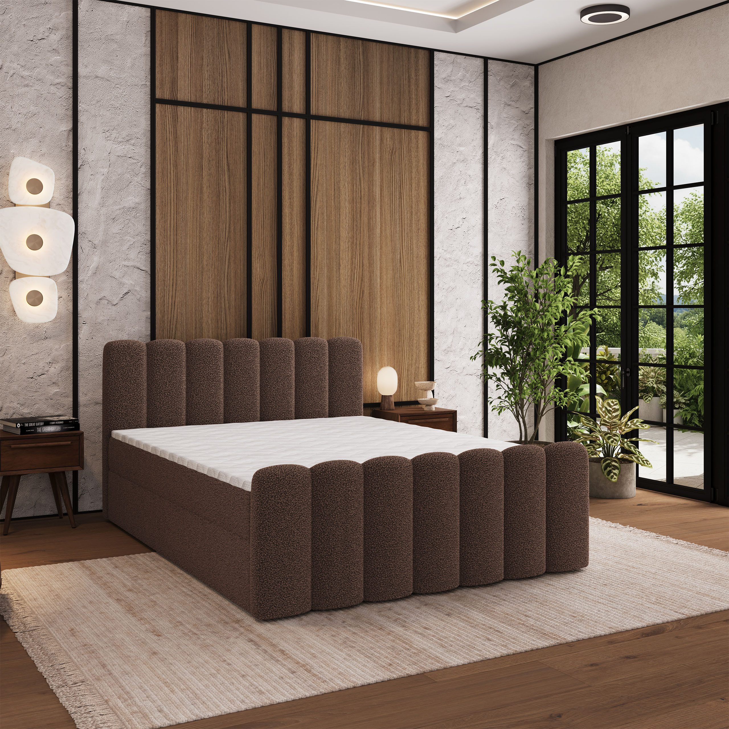 Masseno Boxbett CELLA 140x200 cm mit Bonell Matratze und Topper, Doppelbett, Polsterbett mit Kopfteil, Boxspringbett